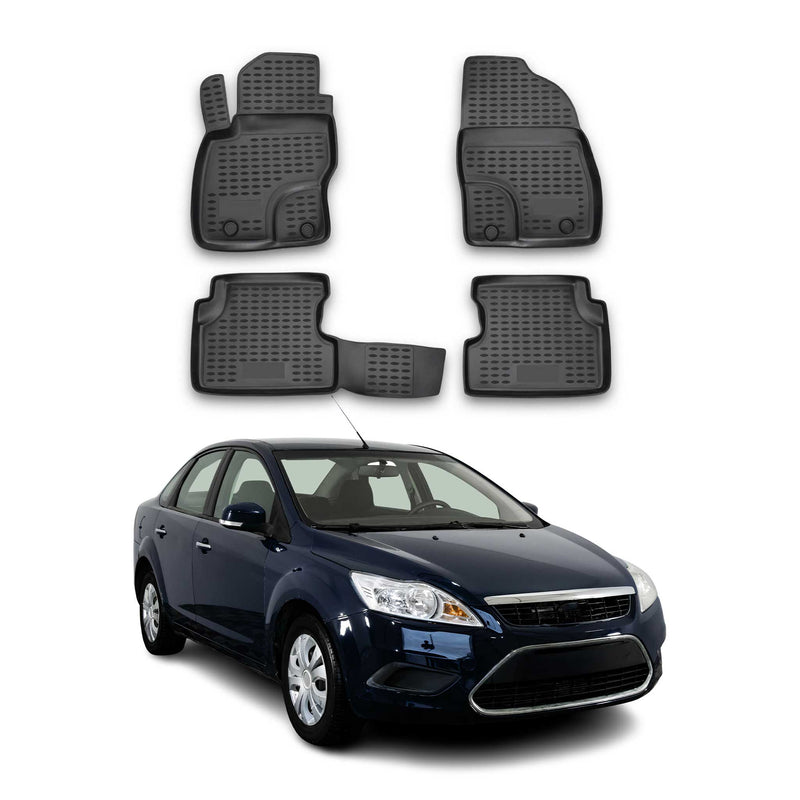 Tapis de sol pour Ford Focus mk2 2004-2011 en caoutchouc TPE 3D Noir 4Pcs
