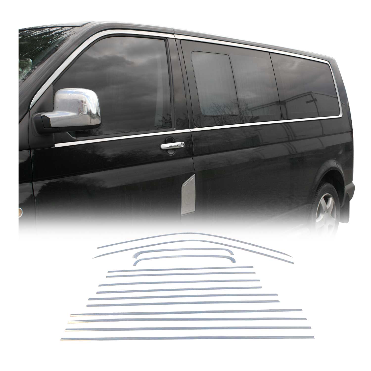 Baguettes pour contour latérales pour VW T6 T6.1 2015-2024 14pcs en inox chrome