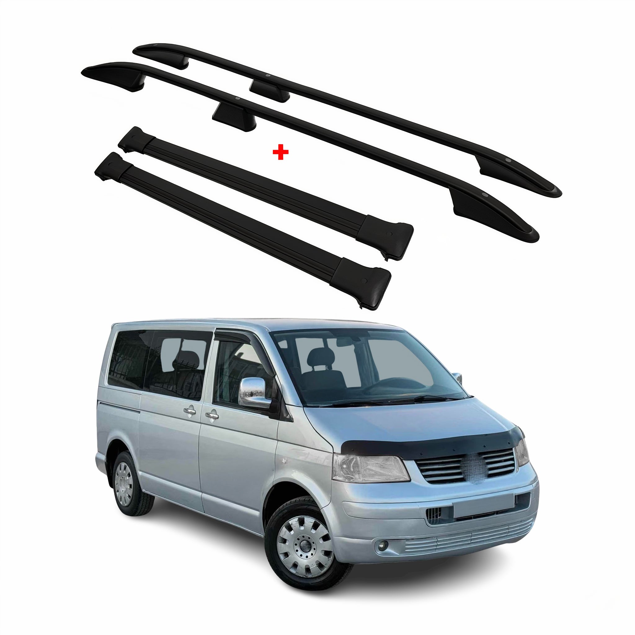 Kit Barres et Rails de Toit pour VW Transporter T5 T6 L1 Aluminium Noir