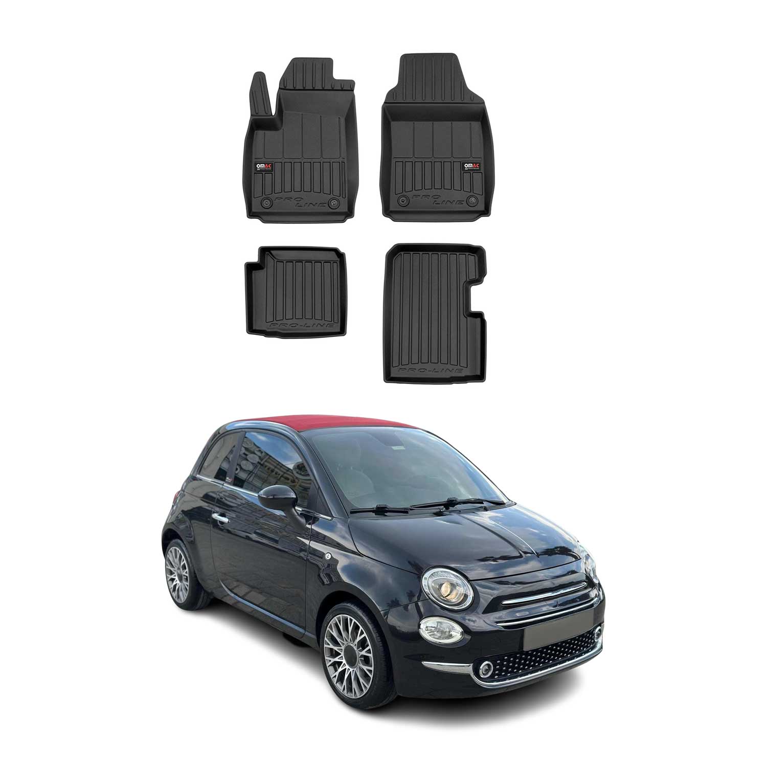 OMAC Tapis de sol en caoutchouc pour Fiat 500 Hybrid 2020-2026 Noir Premium