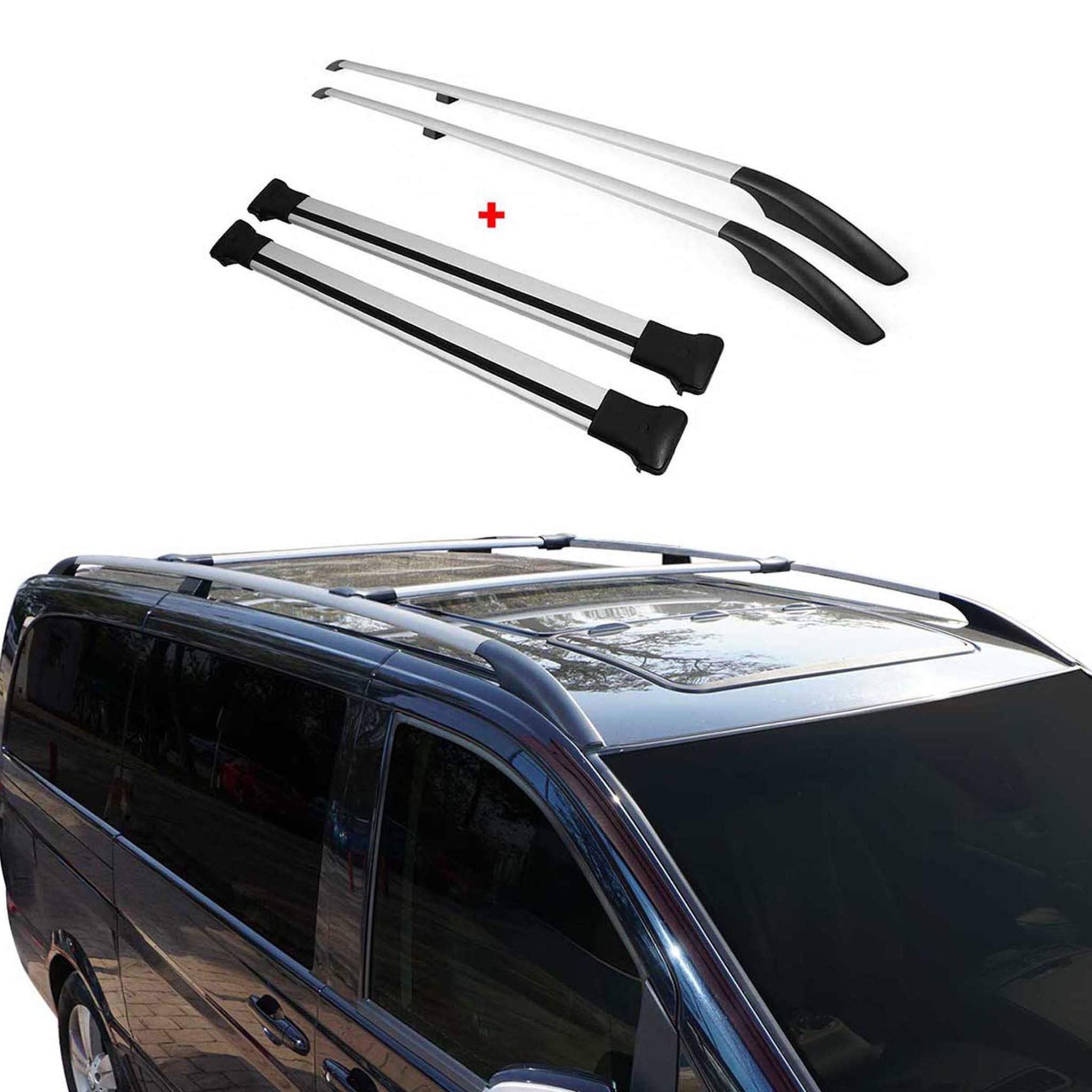 Kit Barres de toit pour VW Caddy 3 2003-2015 L2 Long Gris Alu 4 pcs