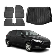 Kit Tapis de sol et coffre pour Ford Focus mk3 2011-2018 5Portes Caoutchouc Noir