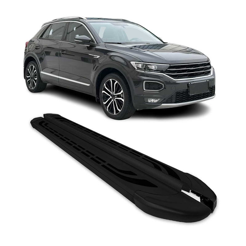 Marchepieds Latéraux Pédale pour Volkswagen T-Roc 2017-2025 Aluminium Noir 2x