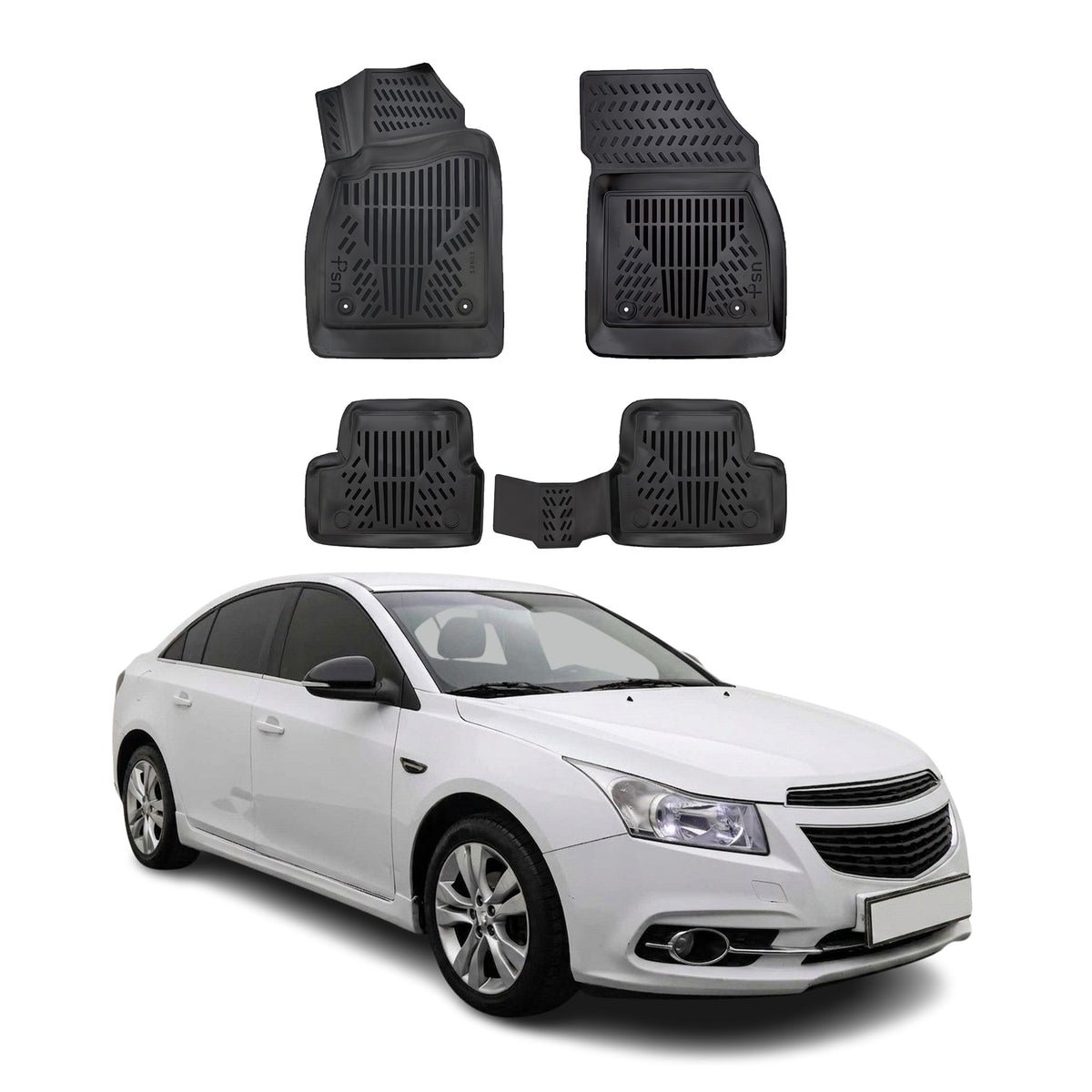 Tapis de sol pour Chevrolet Cruze 2008-2019 Noir 3D en Caoutchouc TPE 4Pcs