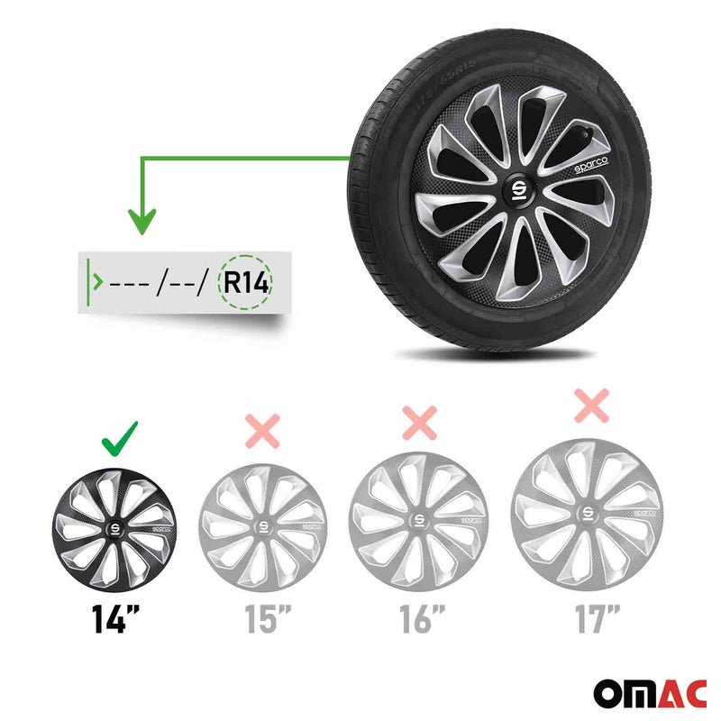 SPARCO Jeu Enjoliveurs de Roues 14 Pouces Noir Carbone