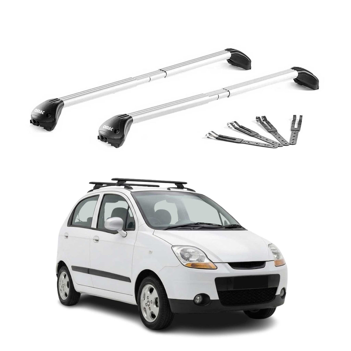Barres de toit pour Chevrolet Matiz 2005-2011 Aluminium Gris Argenté 2pièces ABE