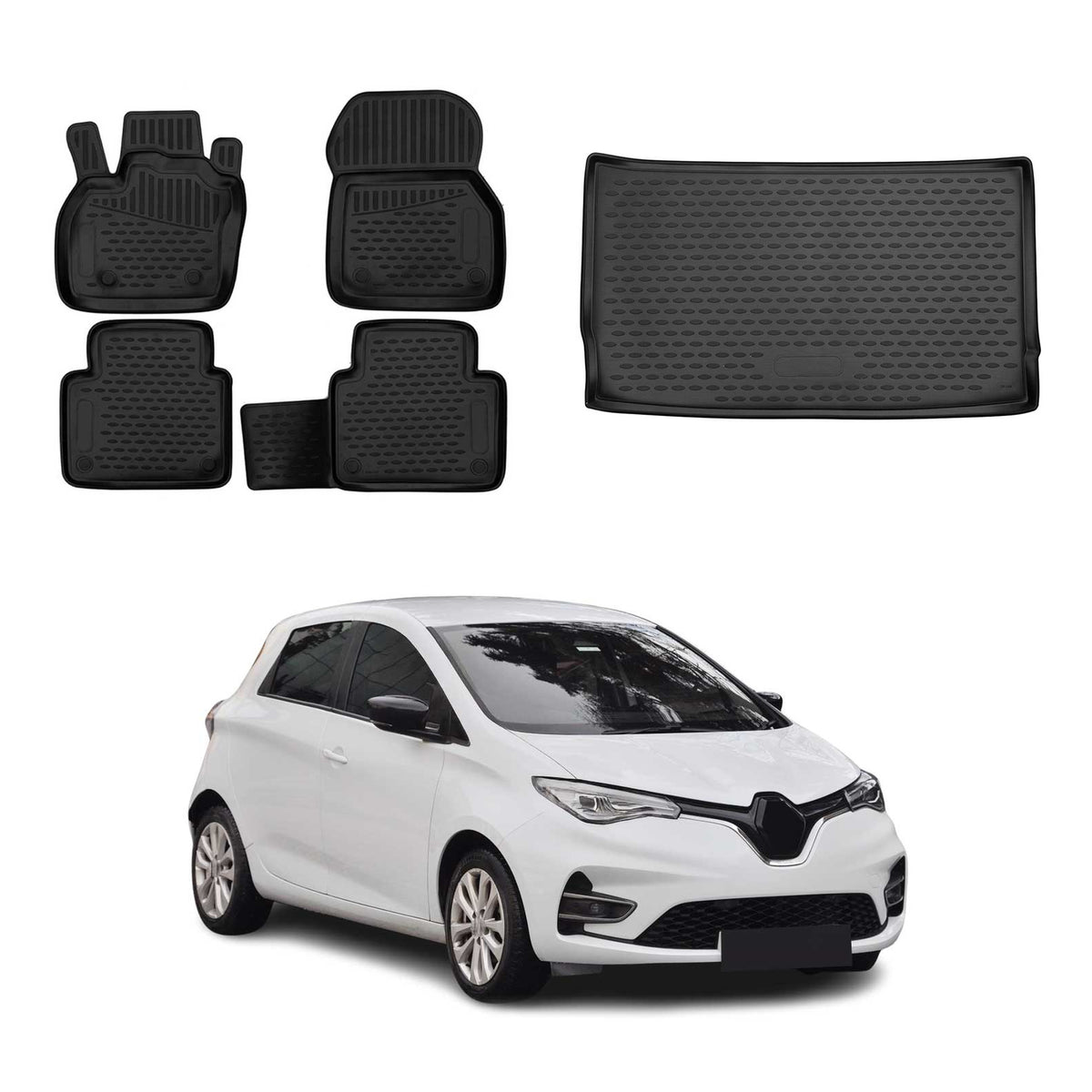 OMAC Kit Tapis de Sol et Coffre pour Renault Zoe 2019-2024 FL Noir