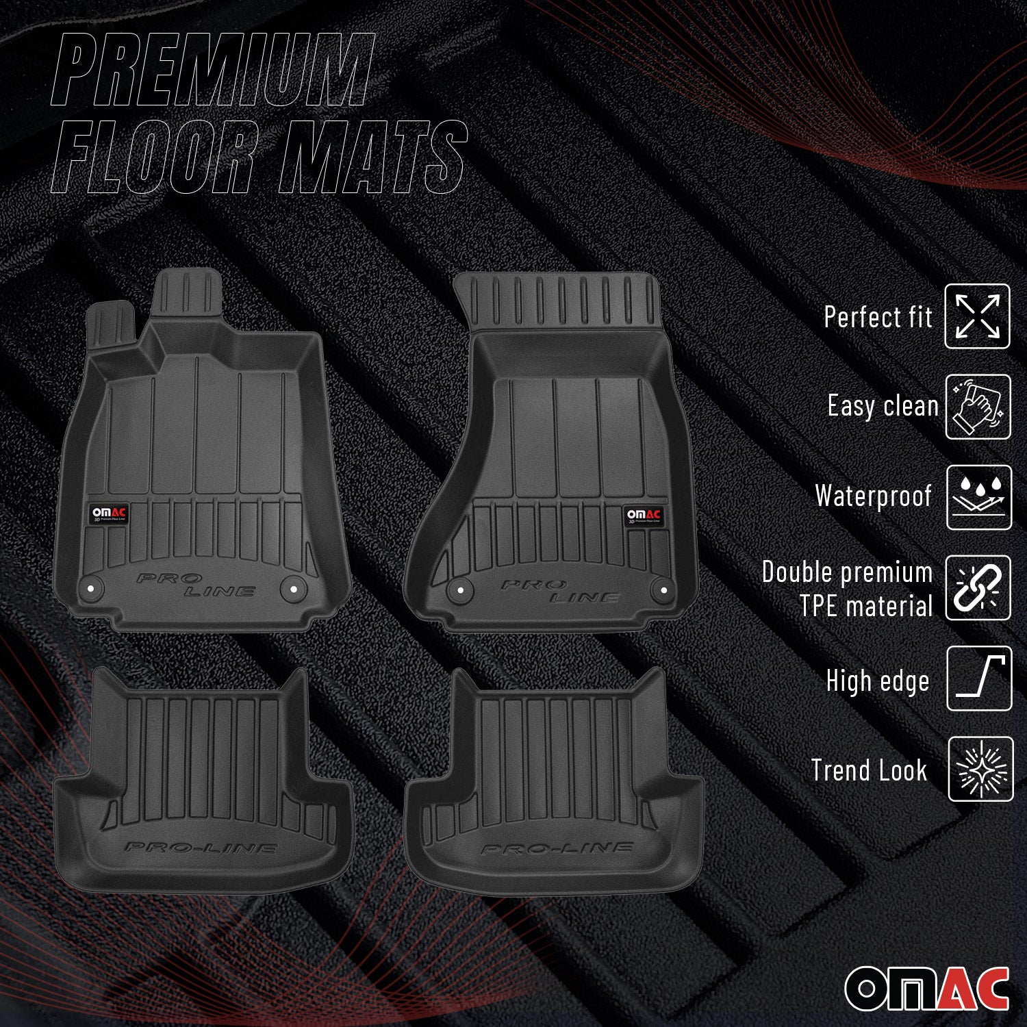 OMAC Tapis de sol caoutchouc pour Audi A5 8T3 8F7 Cabrio Coupé 07-17 Premium