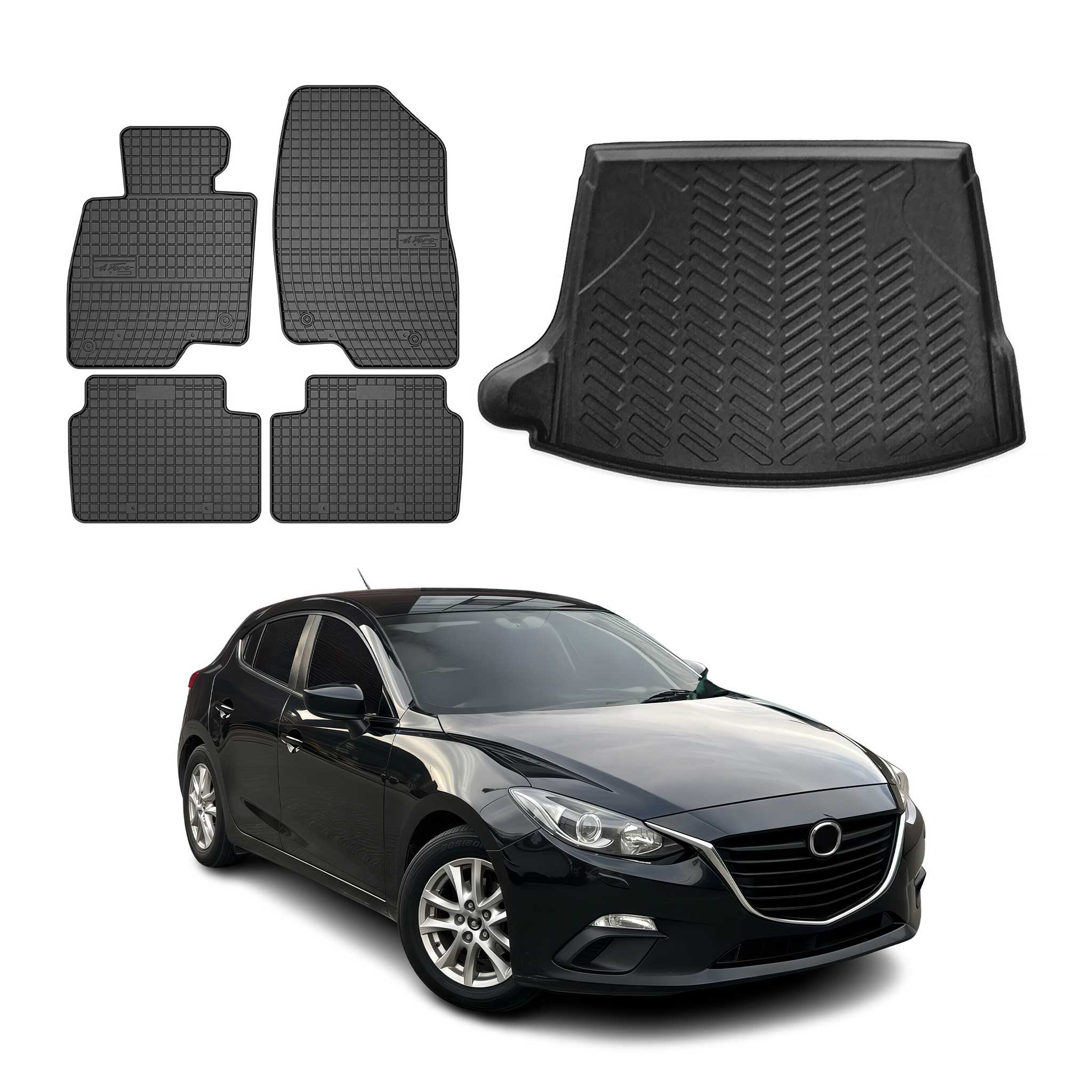 Kit Tapis de sol et coffre pour Mazda 3 2014-2018 TPE Noir