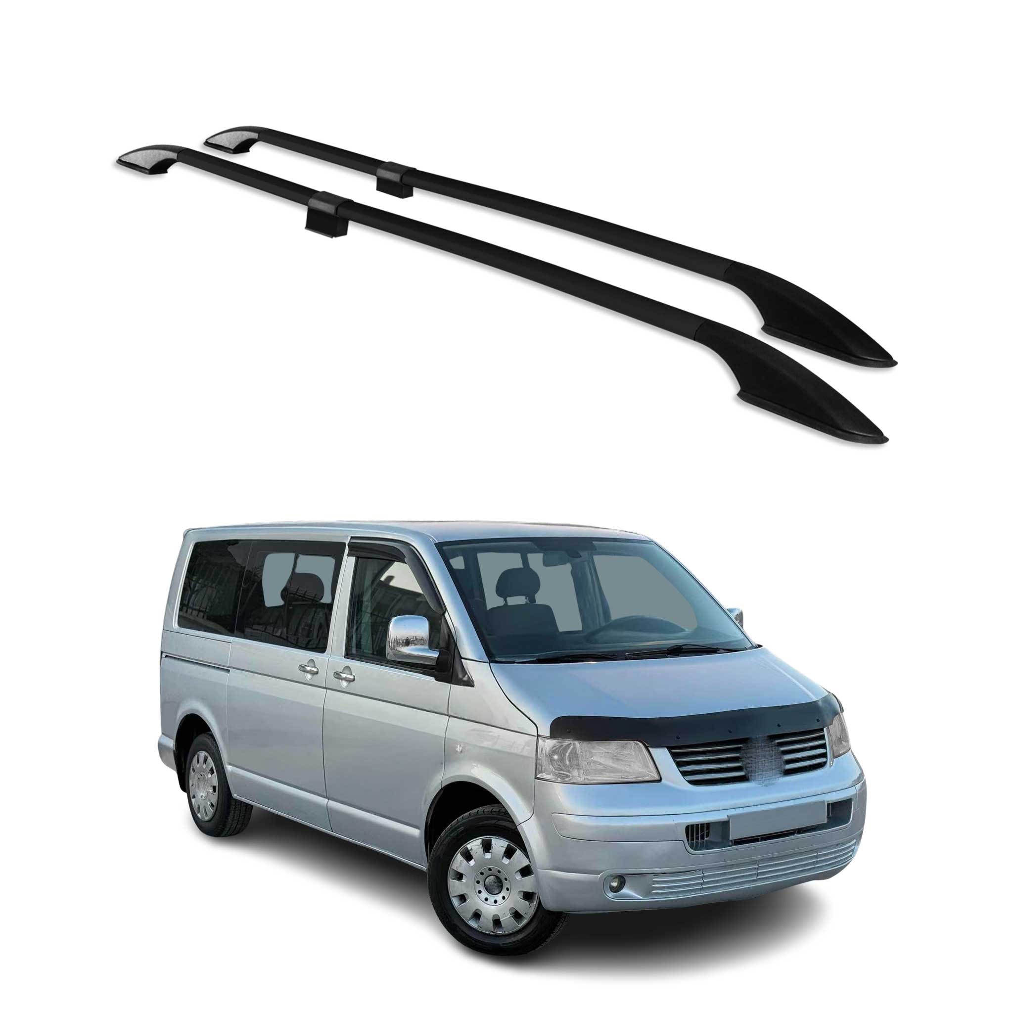 Barres de toit longitudinales pour VW T5 T6 Transporter 2003-2024 L1 Alu Noir 2x
