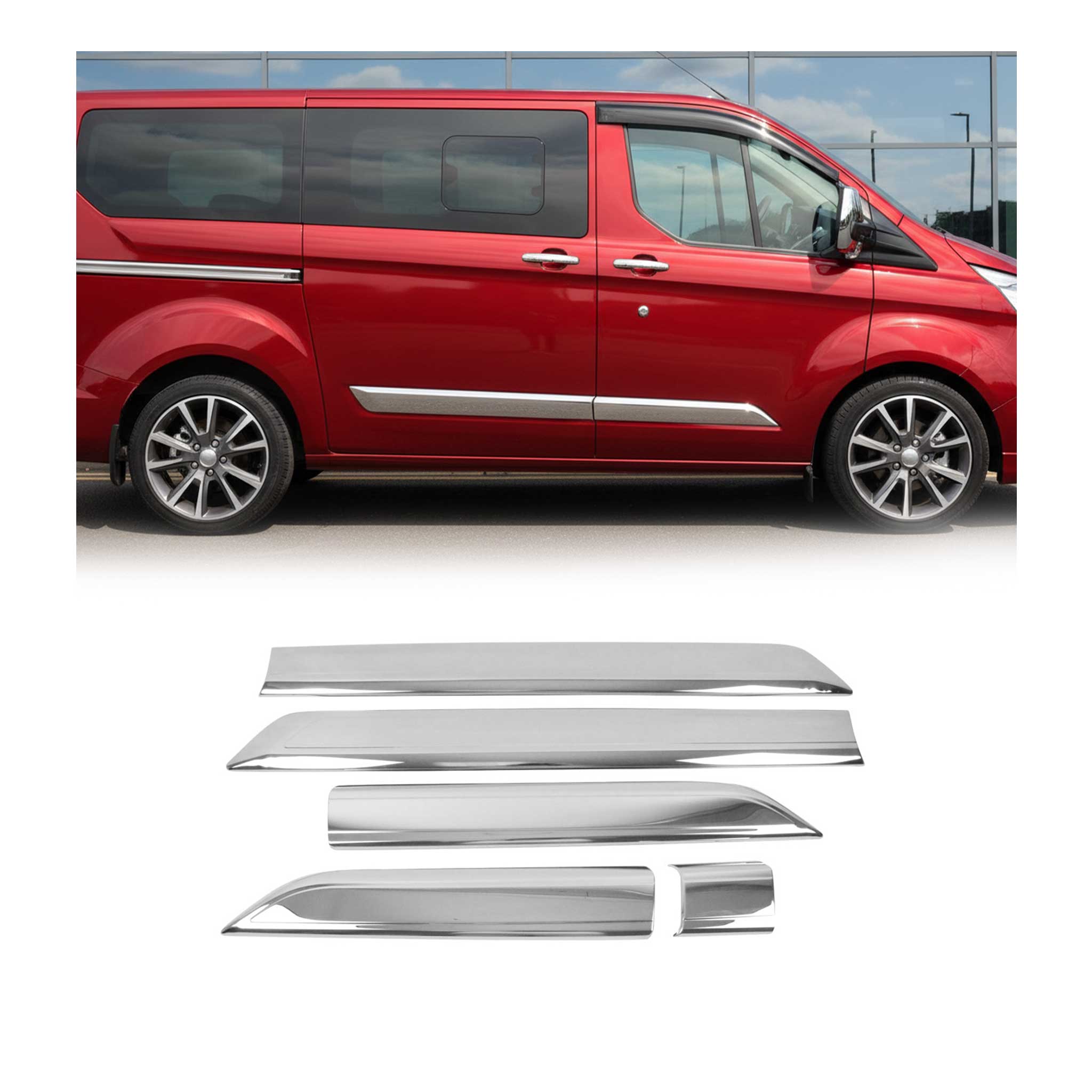 Garniture Baguette de porte latérale pour Ford Transit Custom 2012-2021 inox 5x