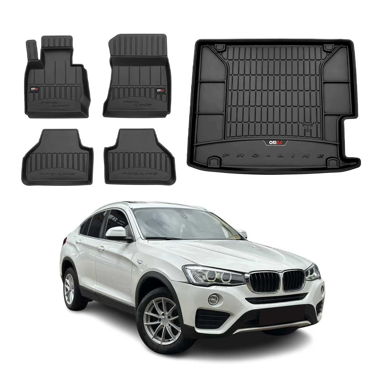 OMAC Kit Tapis de sol et coffre pour BMW X4 F26 2014-2018 Premium Noir