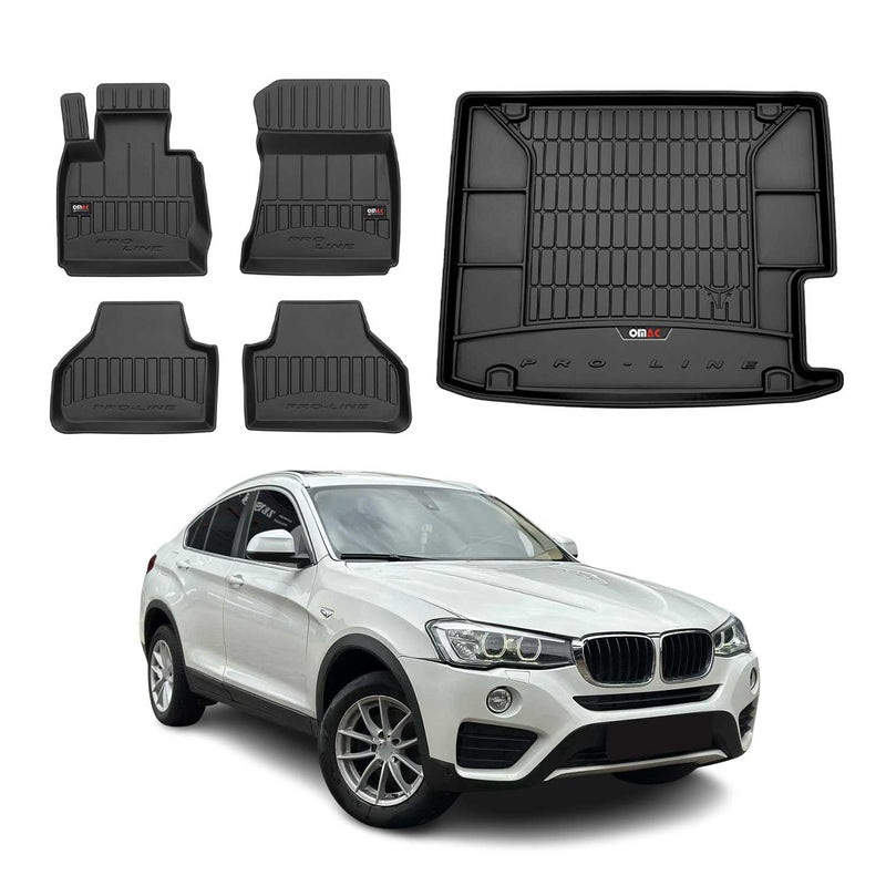 OMAC Kit Tapis de sol et coffre pour BMW X4 F26 2014-2018 Premium Noir