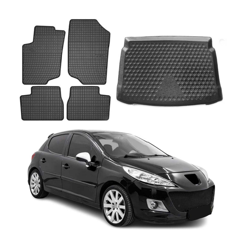 Kit Tapis de sol et coffre pour Peugeot 207 2006-2012 HB TPE Noir
