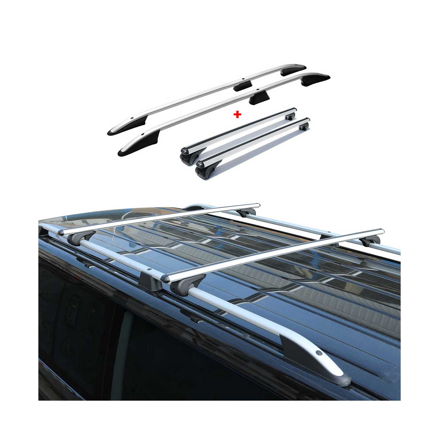 Kit Barres de toit pour VW T5 T6 Transporter L1 Empattement Court Gris 4x