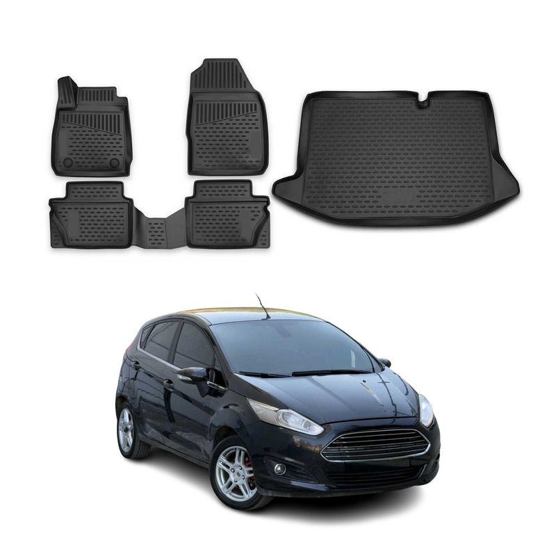 Kit Tapis de sol et coffre pour Ford Fiesta 2011-2015 en Caoutchouc TPE Noir