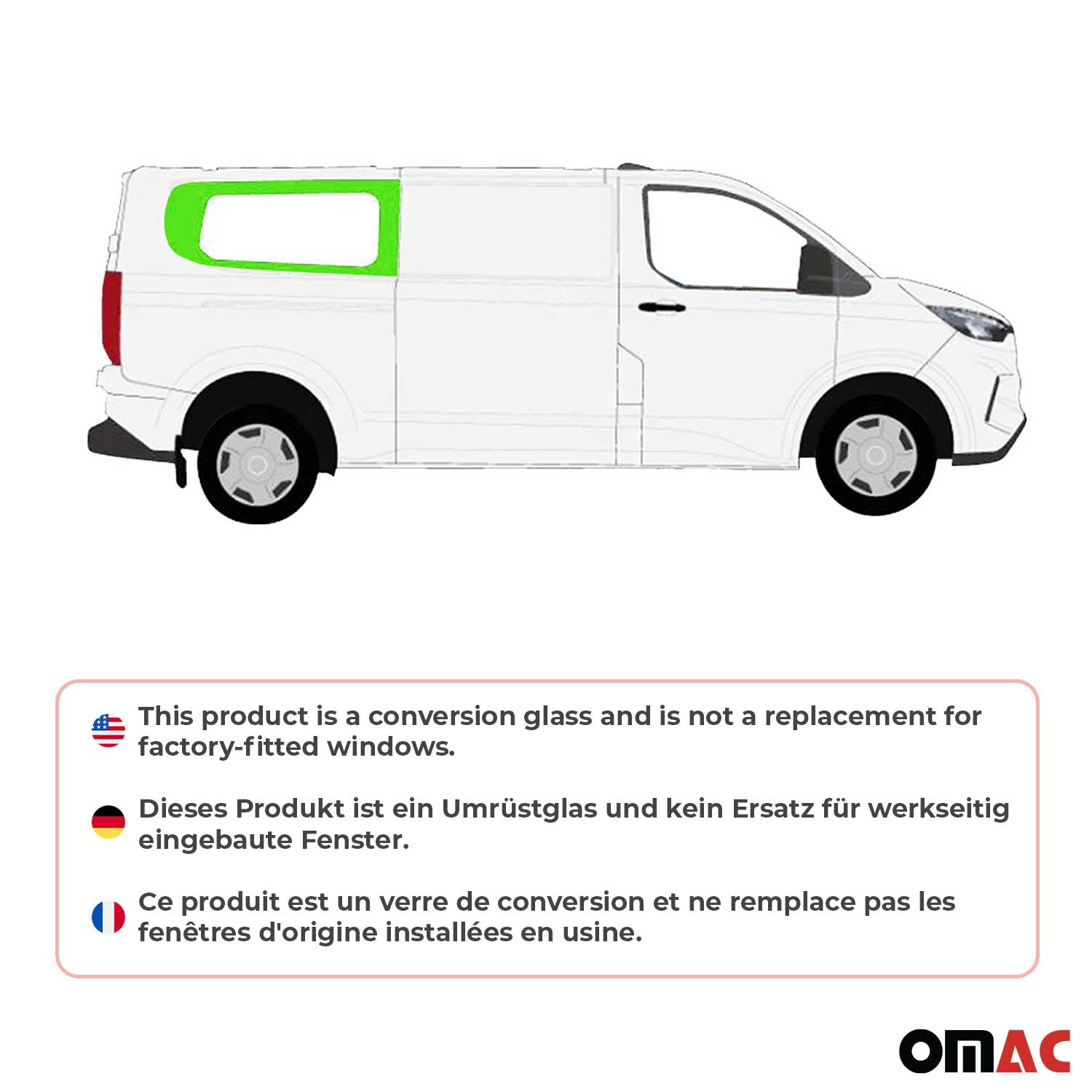 Vitre de Porte pour Ford Transit Custom 2023-2026 L2 Arrière Droit Verre fixe