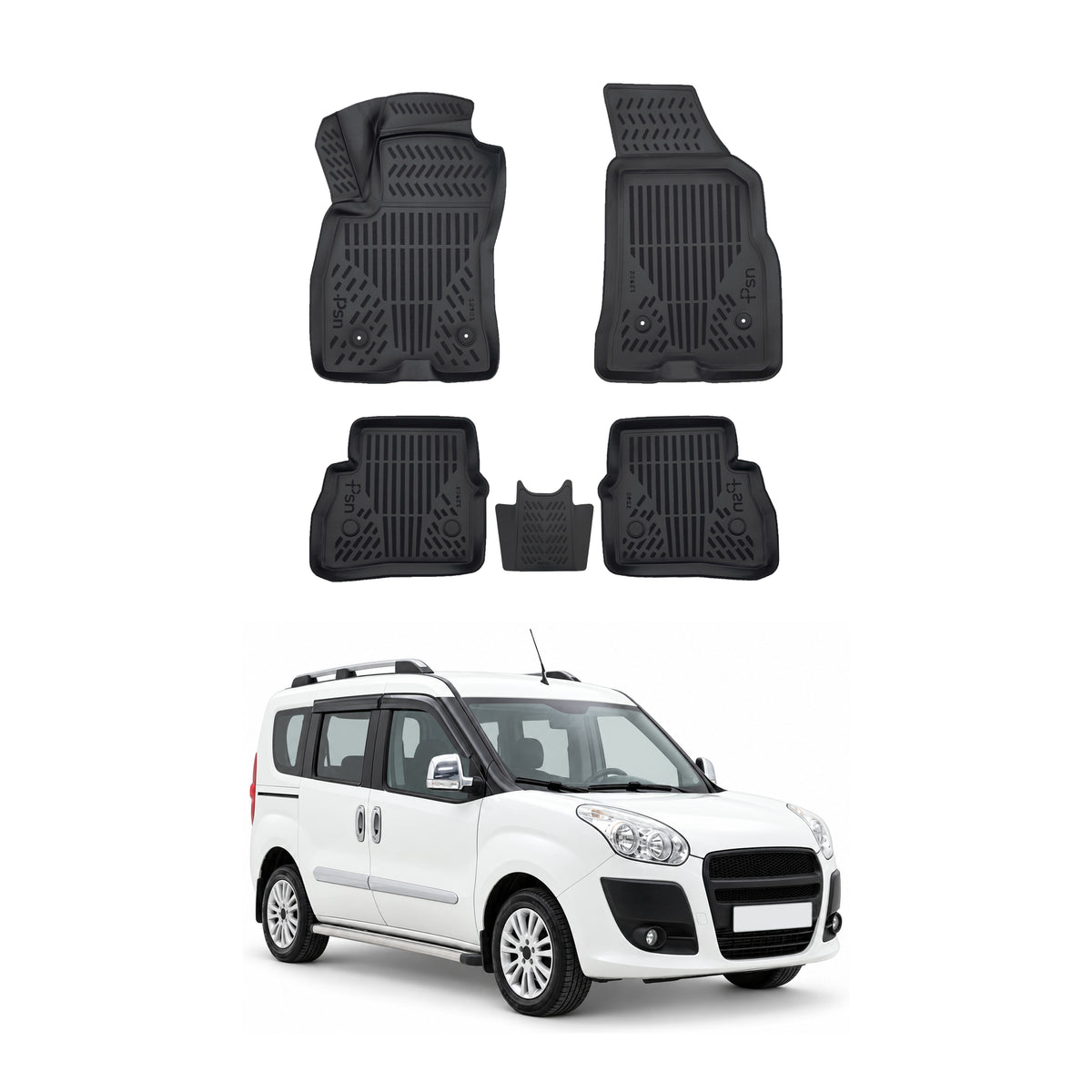 Tapis de sol pour Fiat Doblo 2 2010-2022 Noir 3D en Caoutchouc TPE 4Pcs