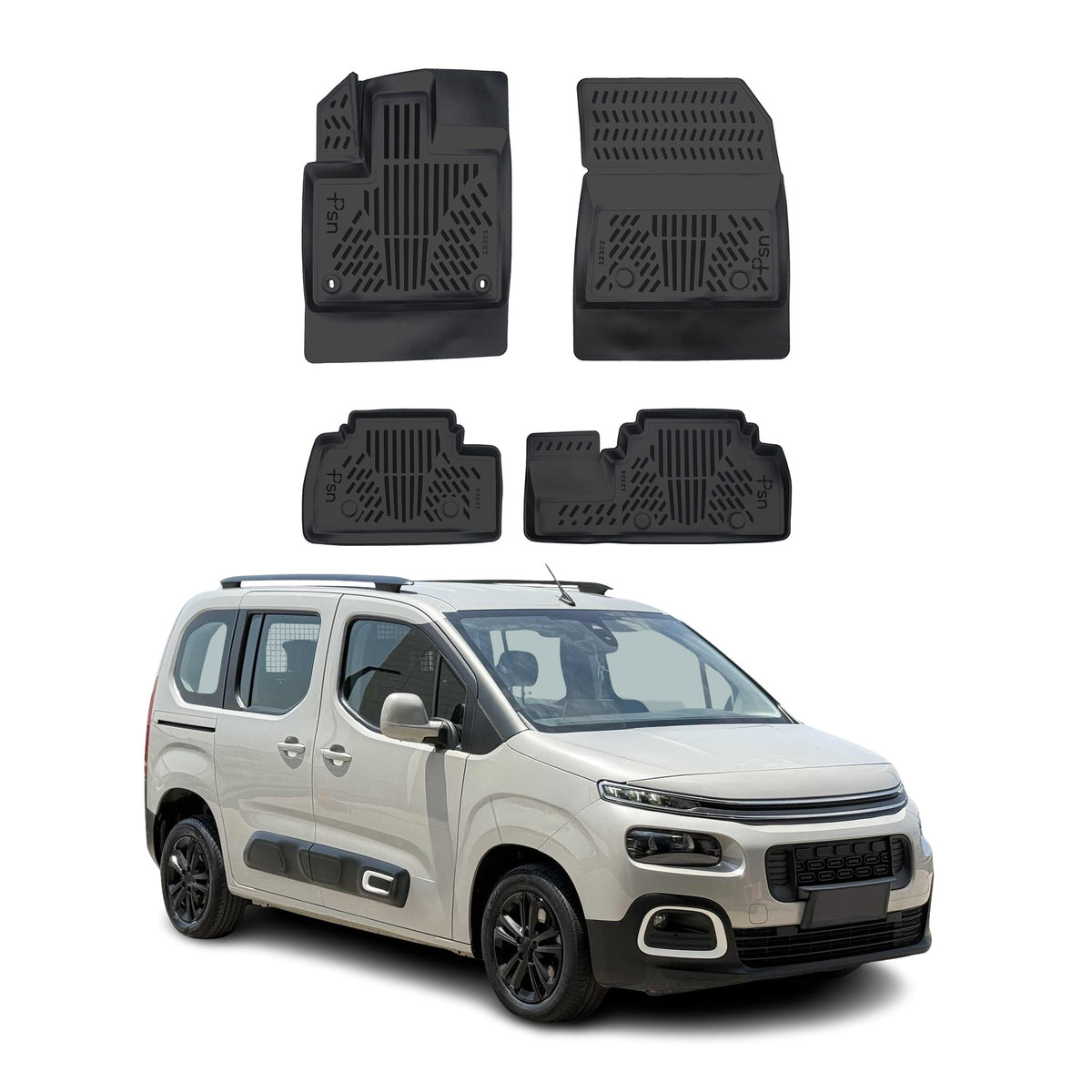Tapis de sol pour Citroen Berlingo III 2018-2027 Noir 3D en Caoutchouc TPE 4Pcs