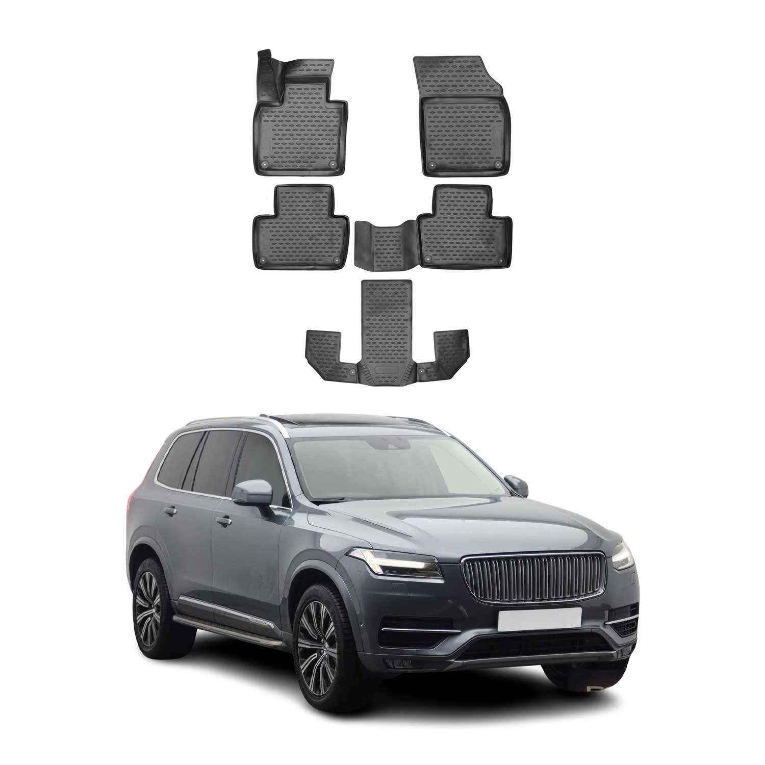 OMAC Tapis de sol pour Volvo XC90 2019-2026 sur mesure en caoutchouc Noir