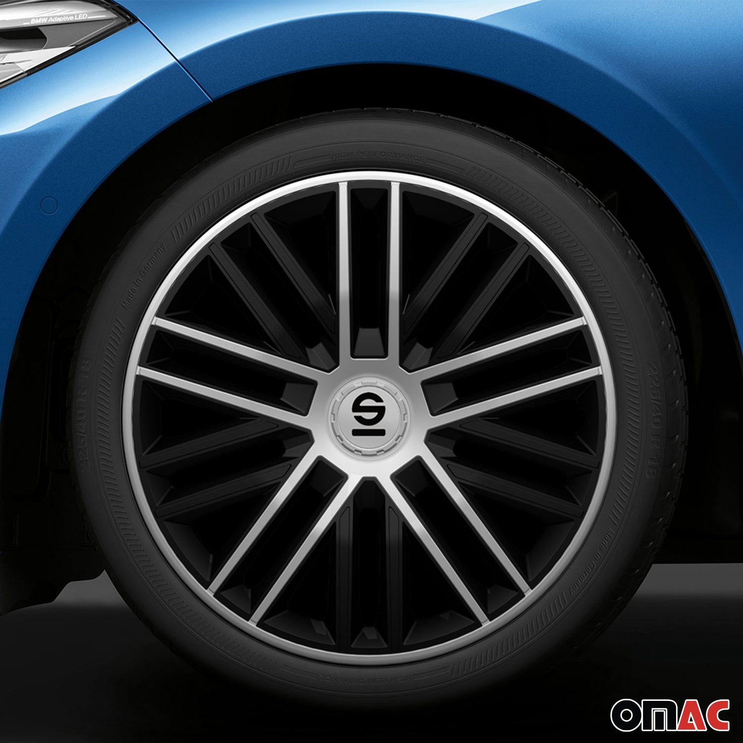 SPARCO Jeu Enjoliveurs de Roues 15 Pouces Noir Argenté en ABS 4 piéces