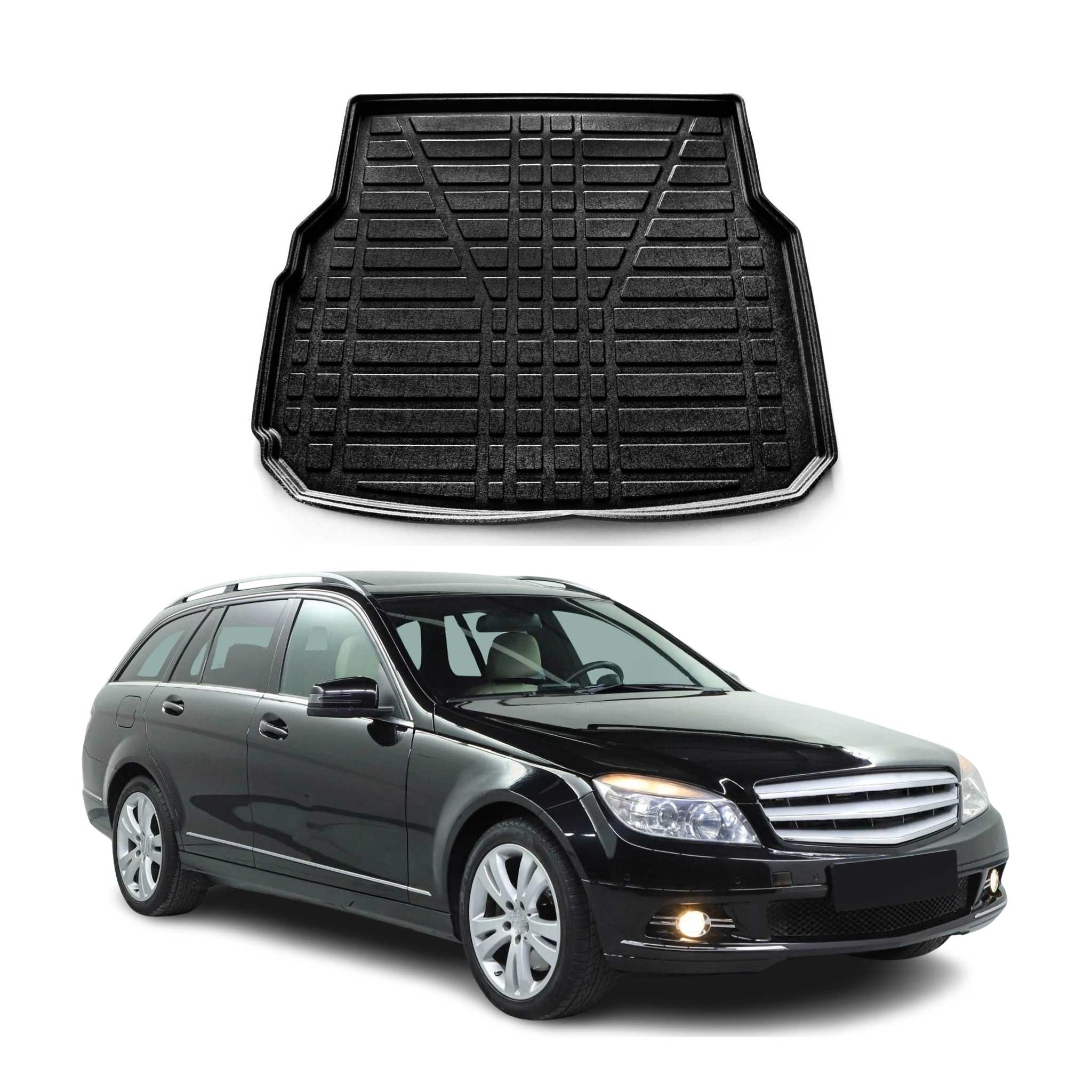 Tapis de Coffre pour Mercedes Classe C S204 Break 2007-2010 Pre-FL en TPE Noir