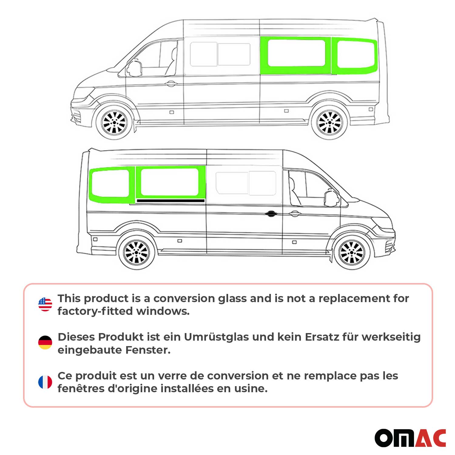 Set Vitre de fenêtre latérale pour VW Crafter 2017-2026 L3 Long Gauche