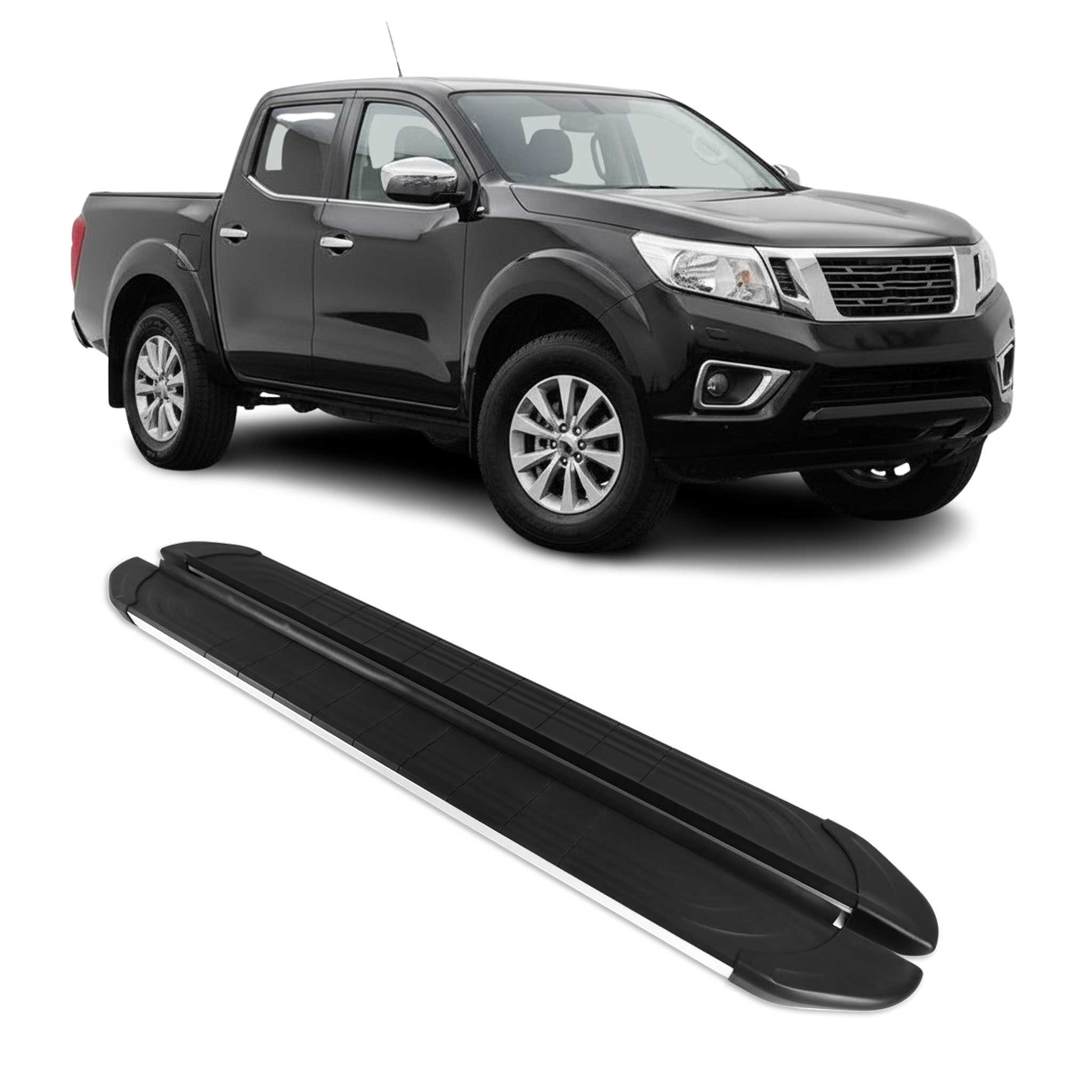 Marchepieds Latéraux pour Nissan Navara Double Cab 2015-23 Alu Gris Noir 2Pcs