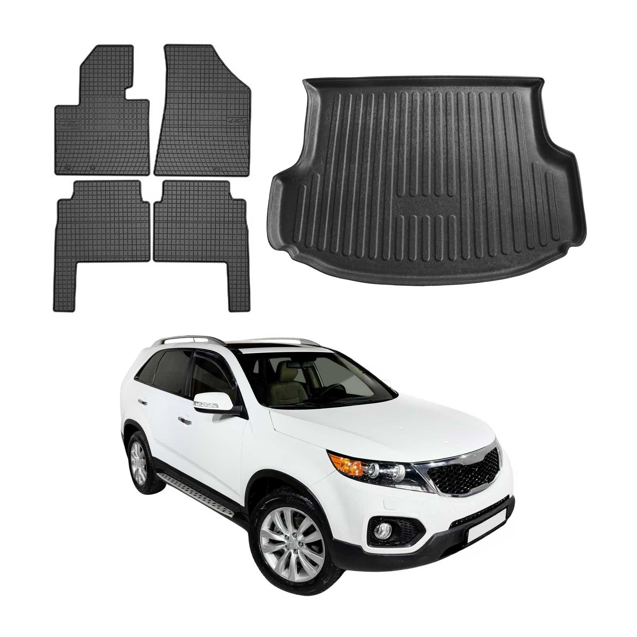 Kit Tapis de sol et coffre pour Kia Sorento 2009-2015 Noir TPE