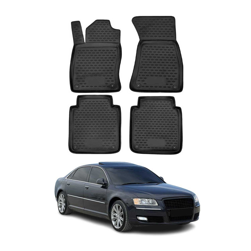 OMAC 3D Tapis de sol pour Audi A8 D3 Long version 2002-2010 caoutchouc Noir 4Pcs