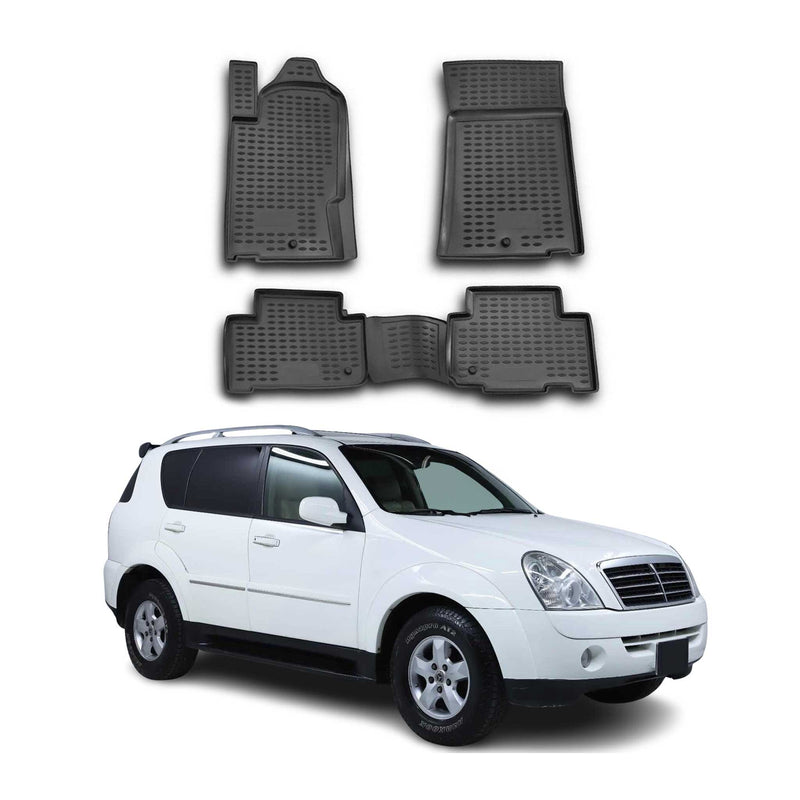 Tapis de sol pour Ssangyong Rexton GAB 2002-2021 en caoutchouc TPE 3D Noir 4Pcs