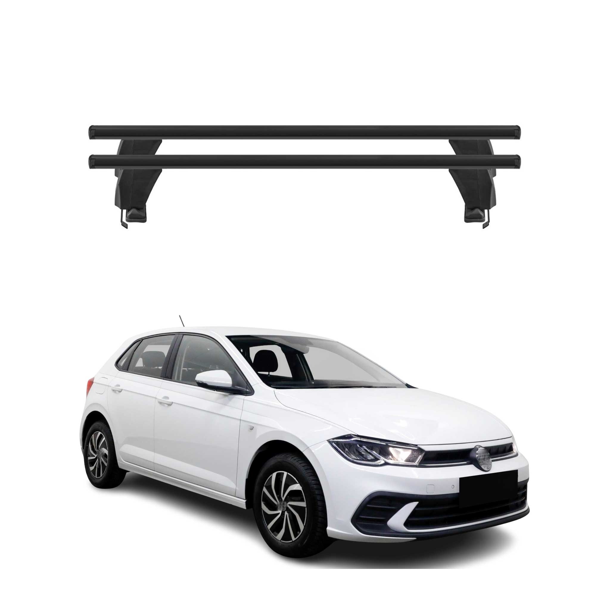 Menabo Barres de toit Transversales pour VW Polo VI 2021-2025 Alu Noir ABE 2x