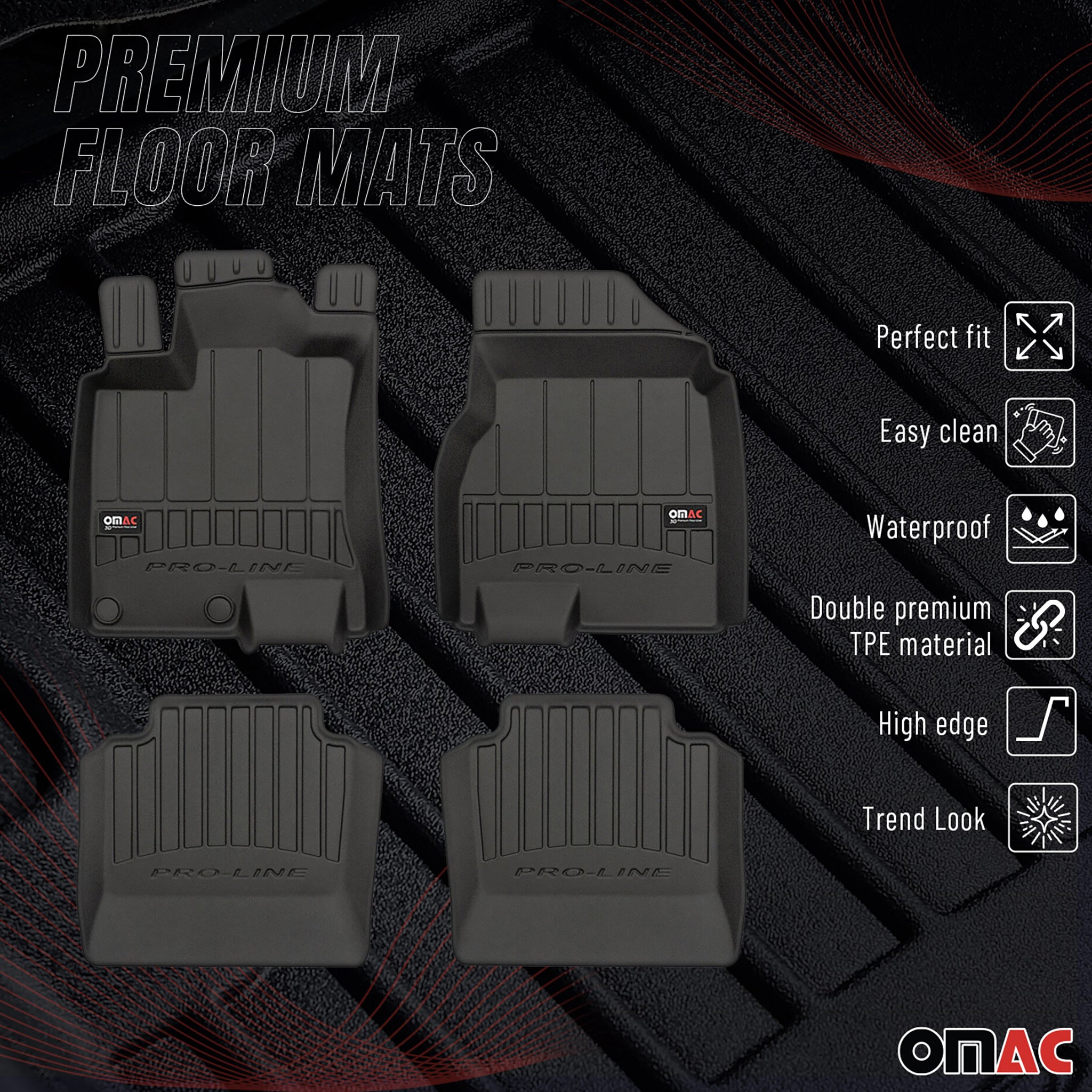 OMAC Tapis de sol en caoutchouc pour Nissan Qashqai +2 2008-2014 Noir Premium