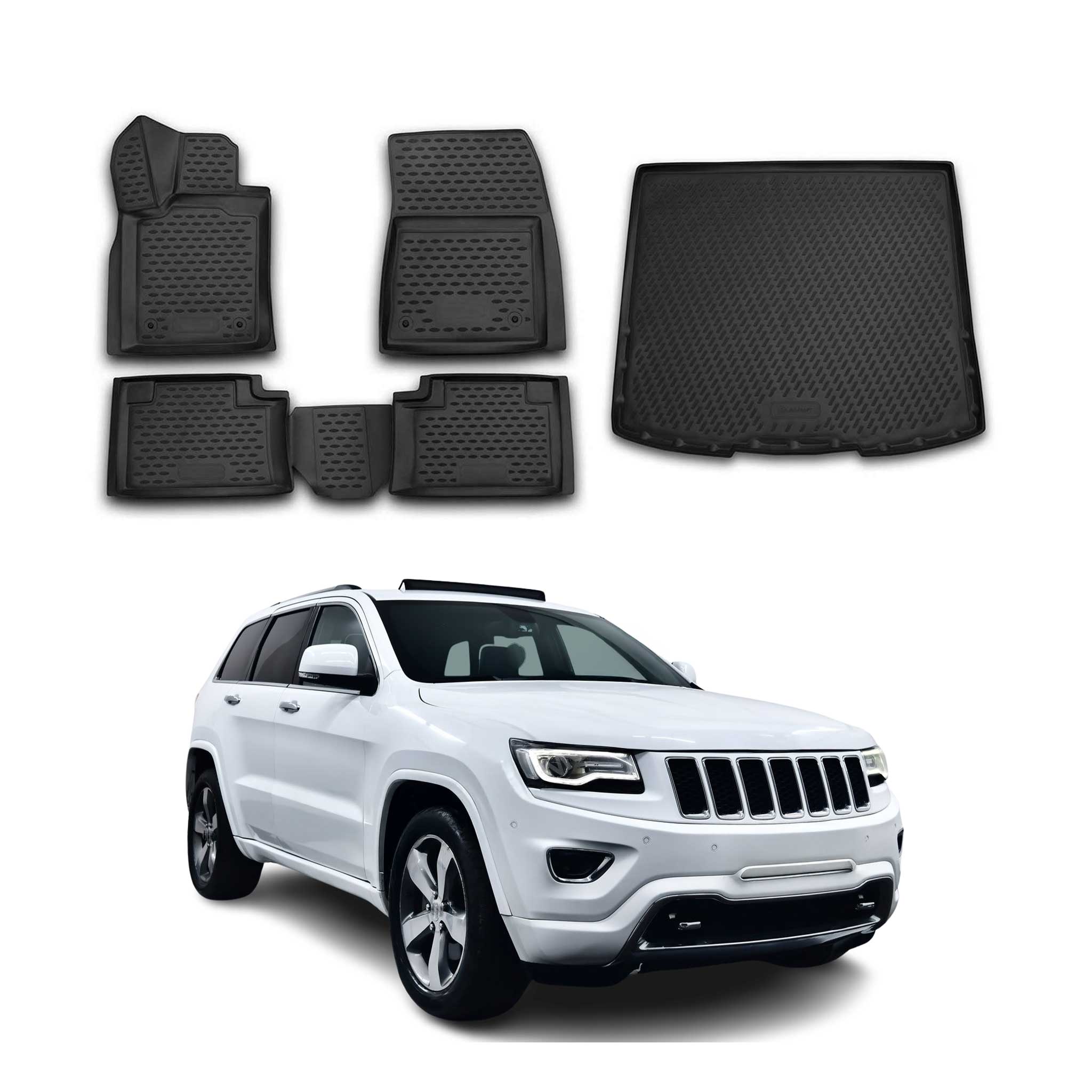 Kit Tapis de sol et coffre pour Jeep Grand Cherokee 2013-2015 Caoutchouc Noir