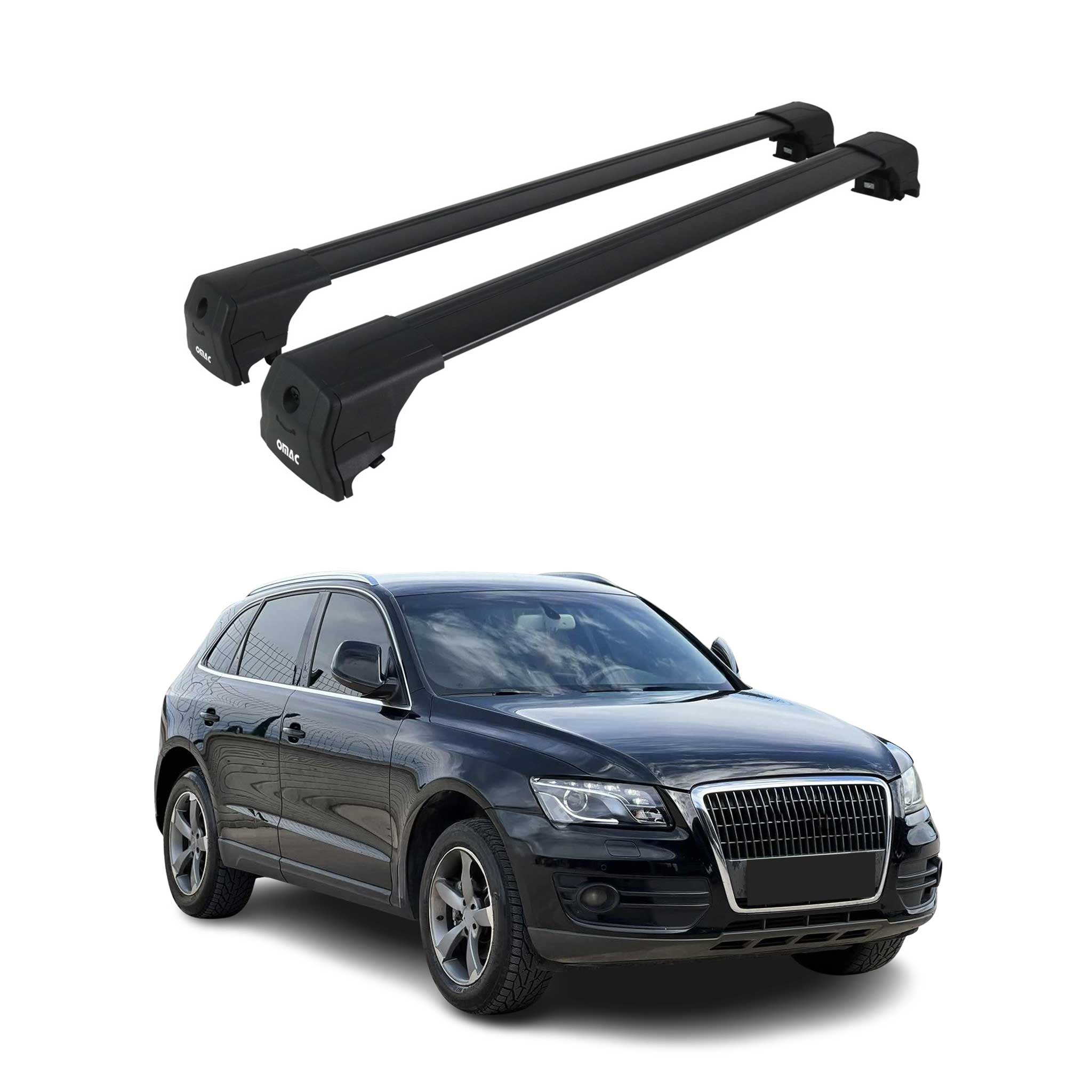 Barres de Toit transversales pour Audi Q5 mk1 2008-2017 Aluminium Noir 2Pcs