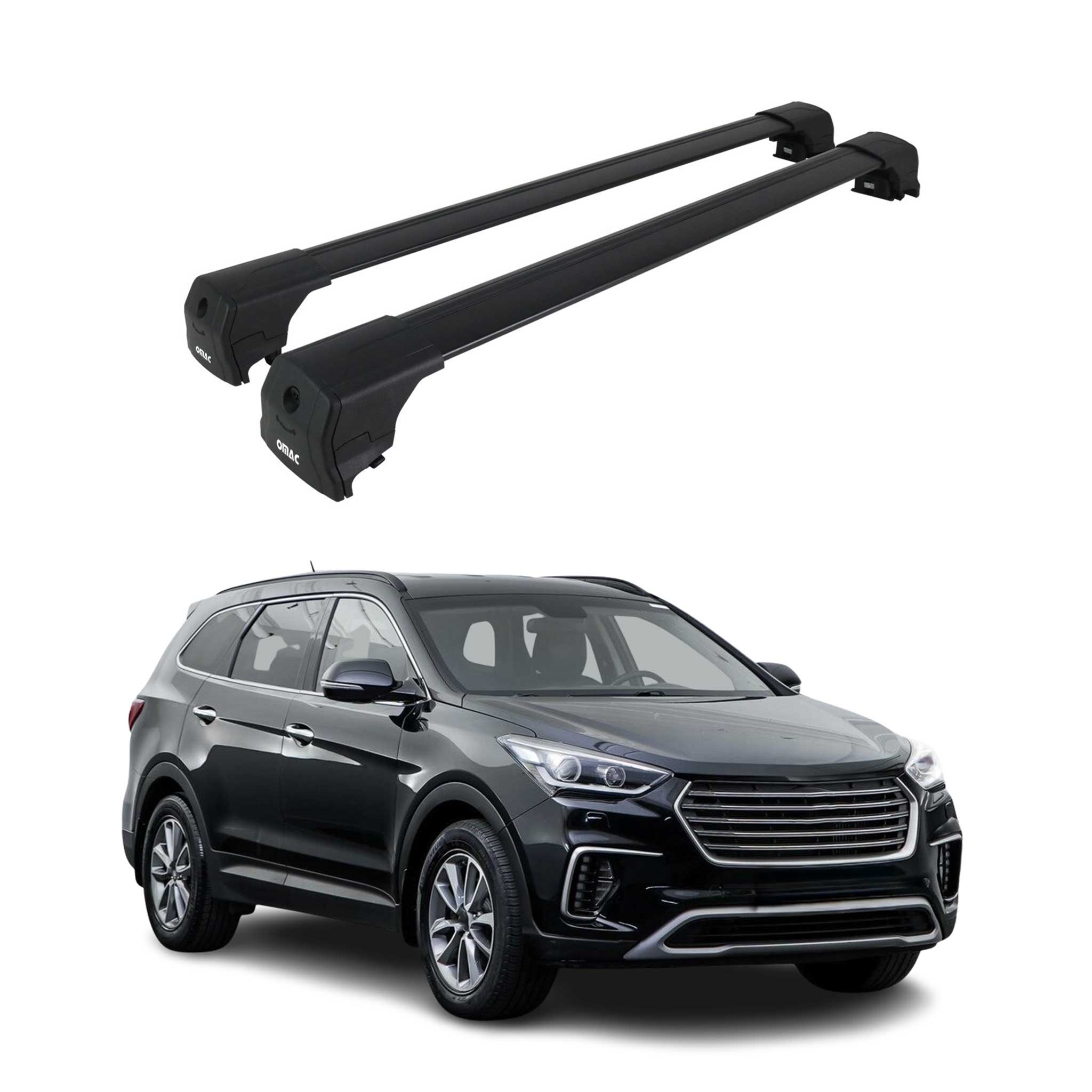 Barres De Toit Transversales pour Hyundai Santa Fe III 2013-2018 Alu Noir 2Pcs