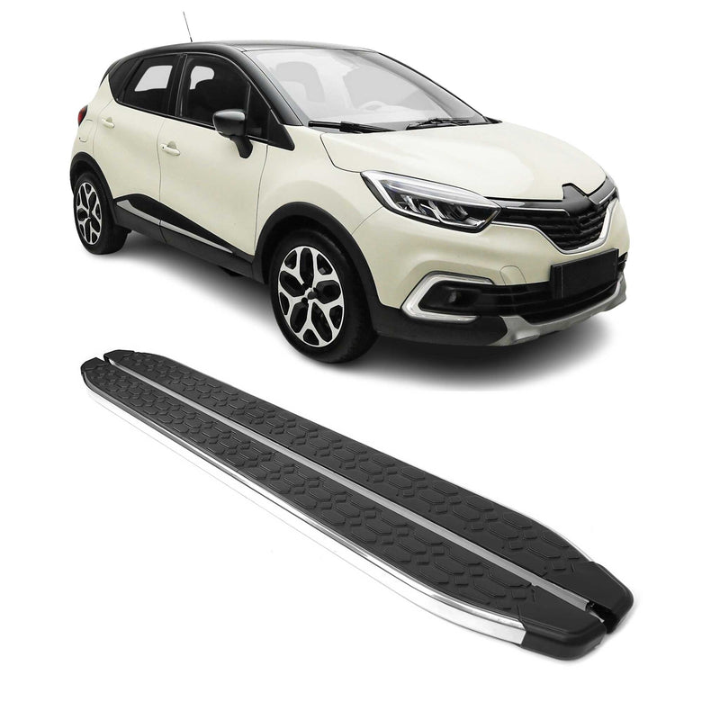 Marchepieds Latéraux pour Renault Captur 2013-2024 inox Brillant Argent Noir 2x