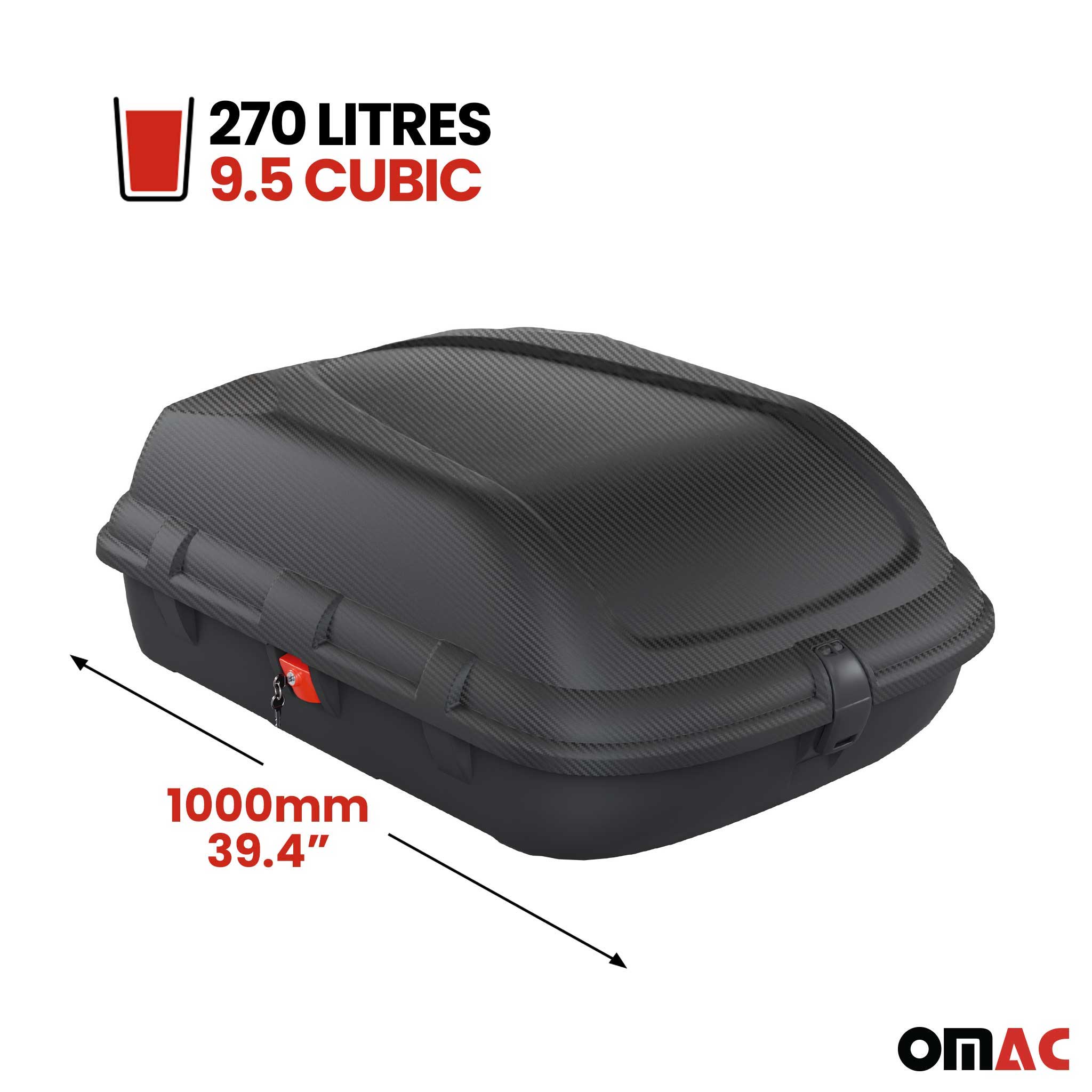 OMAC Coffre de toit 270 litres en fibre de carbone texturée homologué