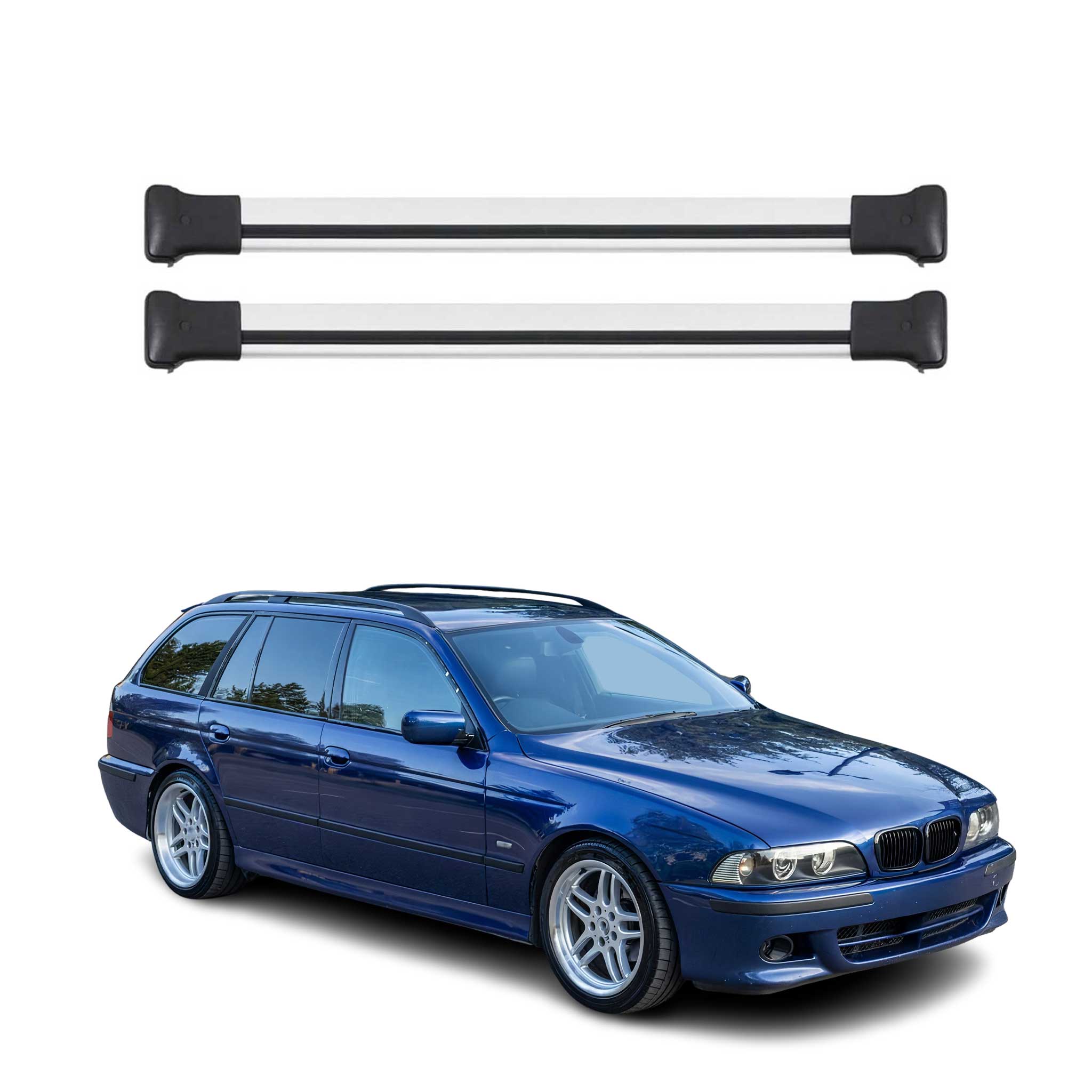 Barres de toit transversales pour BMW Serié 5 E39 1996-2004 Aluminium Gris