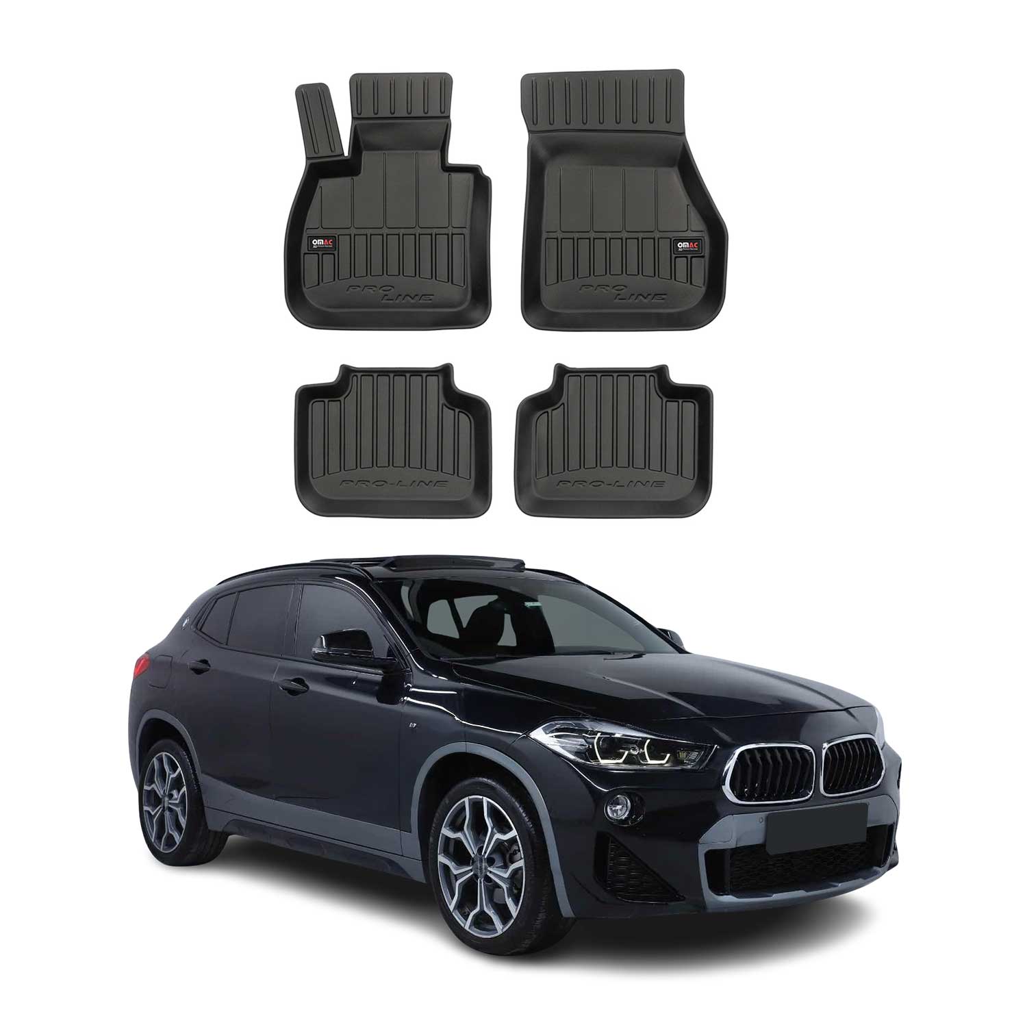 OMAC Tapis de sol caoutchouc pour BMW X2 F39 2018-2023 Noir Premium