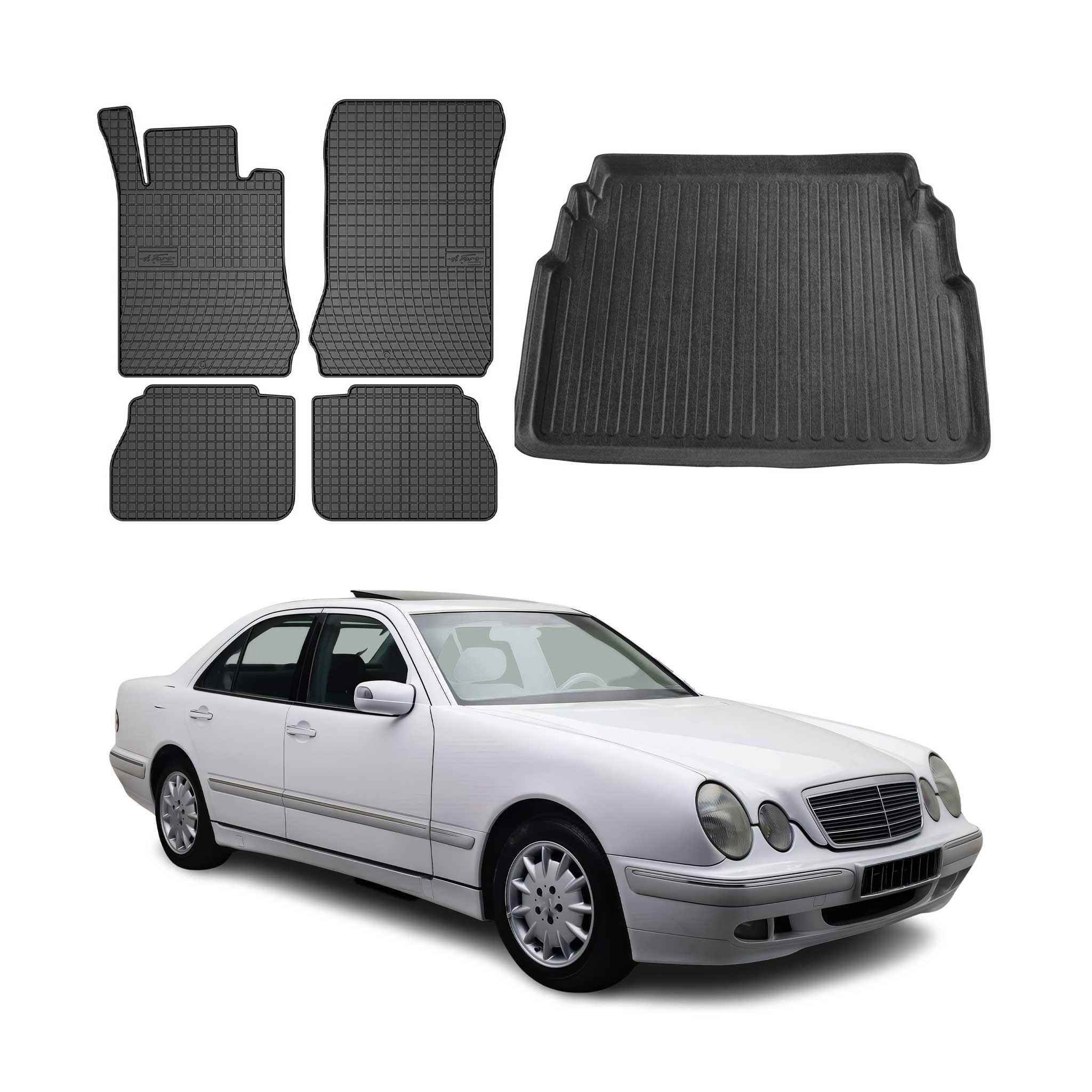 Kit Tapis de sol et coffre pour Mercedes E-Klasse 1996-2001 Berline TPE Noir