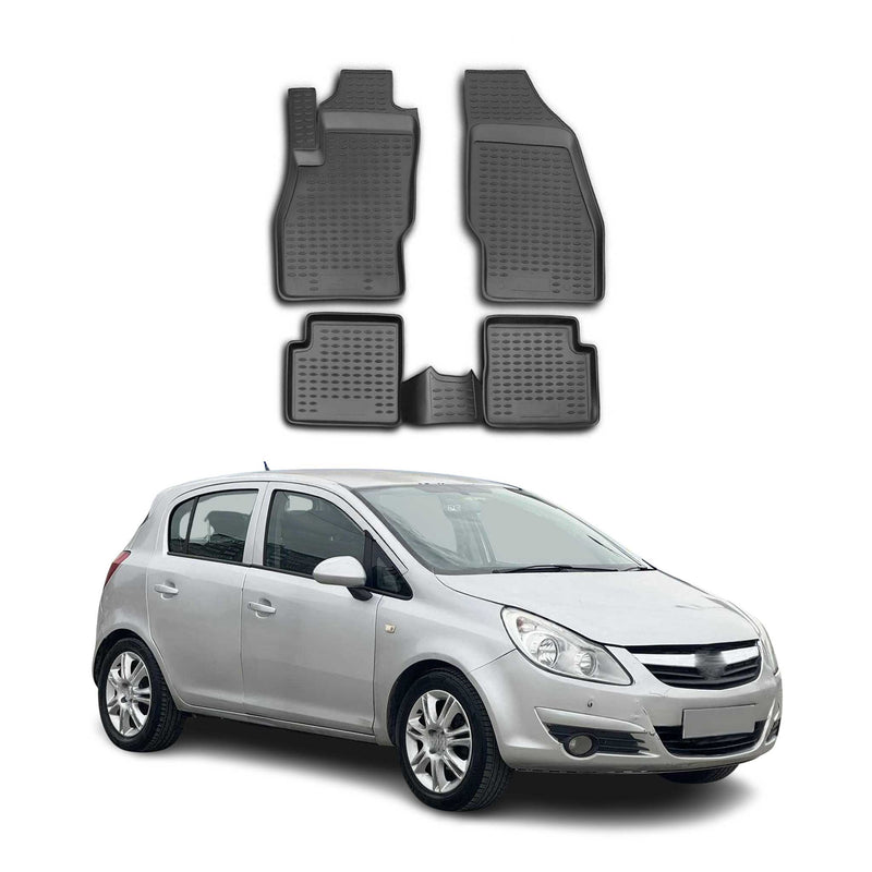 Tapis de sol pour Opel Corsa D 2006-2014 en caoutchouc TPE 3D Noir 4Pcs