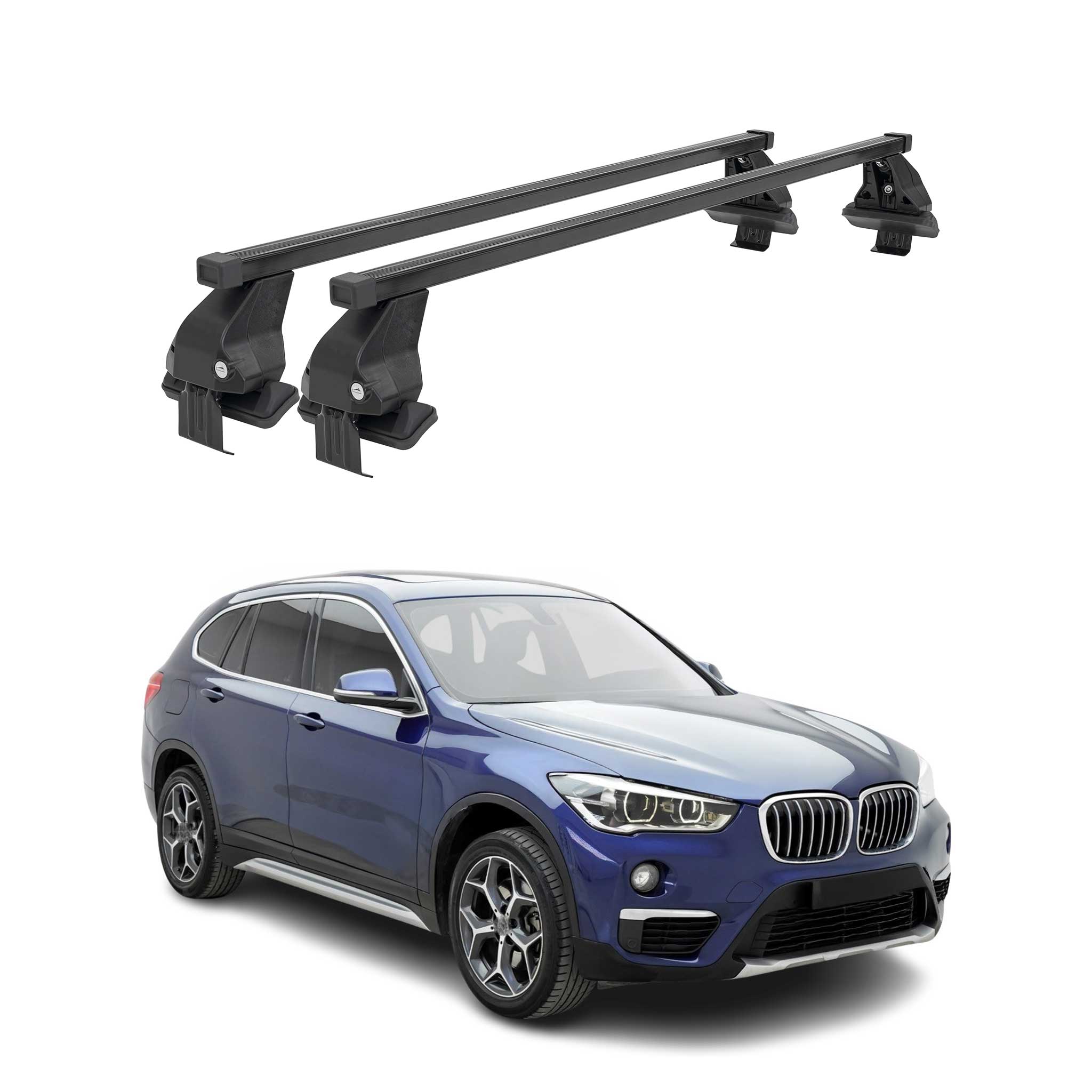Menabo Barres de toit Transversales pour BMW X1 F48 2019-2022 FL Noir Acier 2x