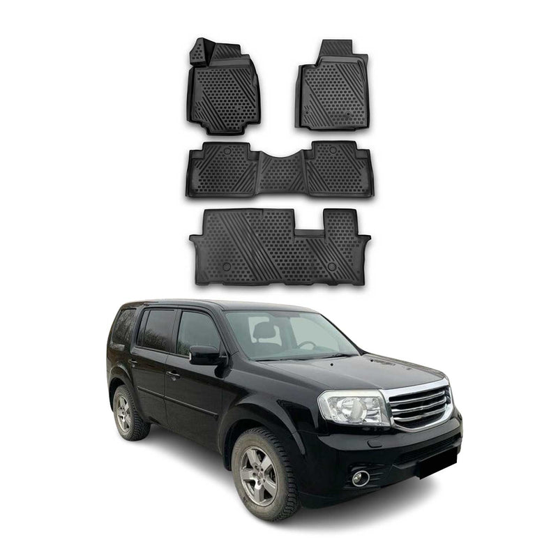 Tapis de sol pour Honda Pilot 2008-2016 en caoutchouc TPE 3D Noir 4Pcs