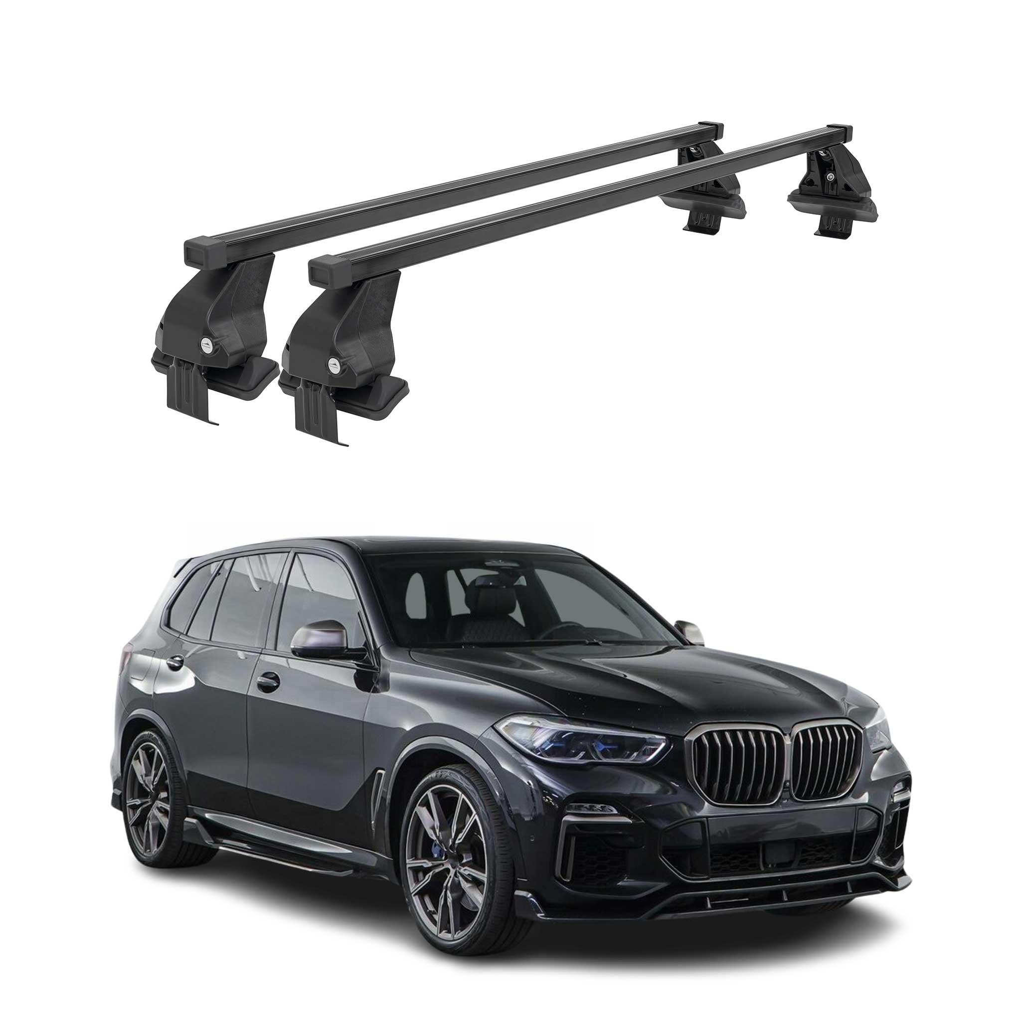 Menabo Barres de toit Transversales pour BMW X5 G05 2019-2026 Noir Acier 2x