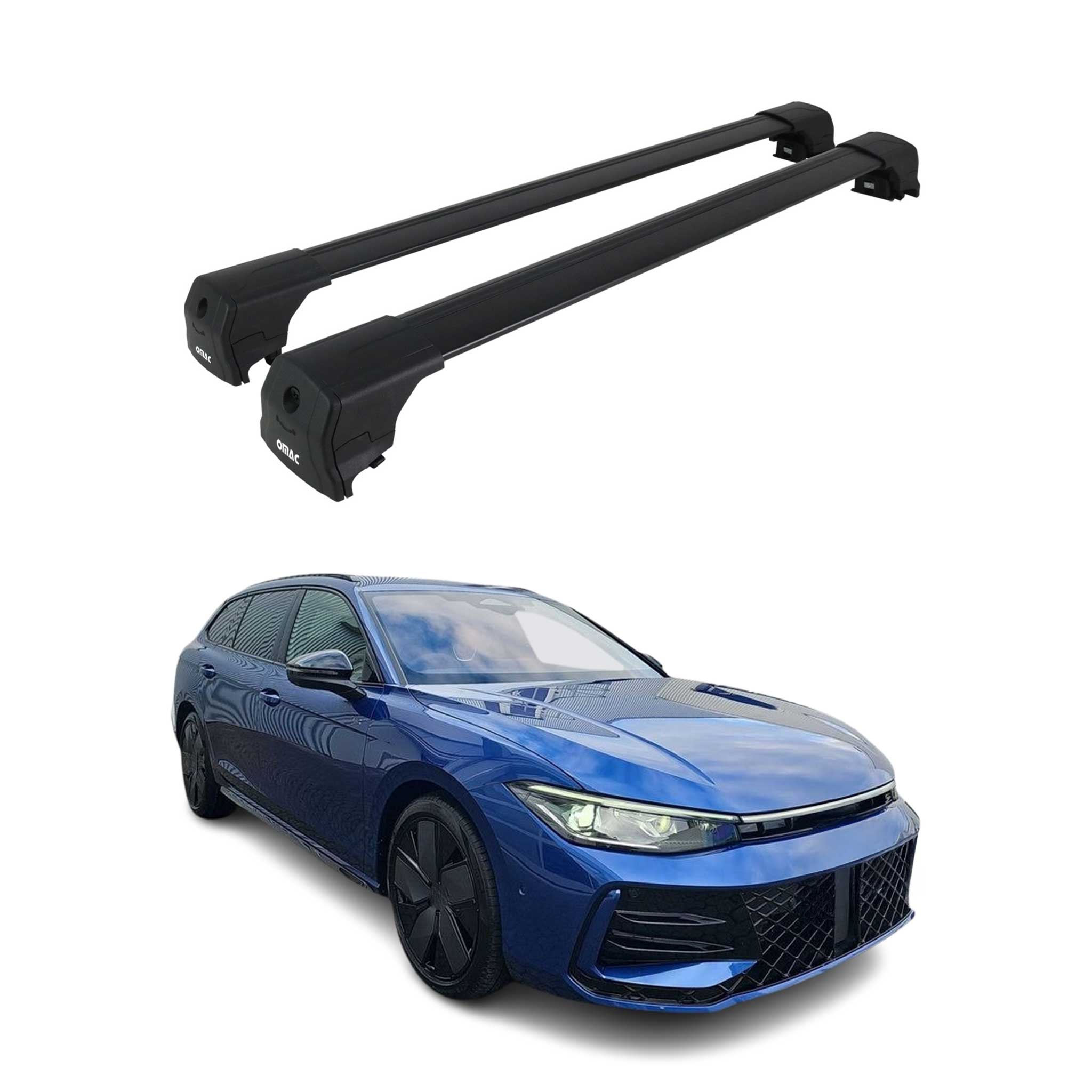 Barres de toit transversales pour VW Passat B9 Break 2024-2026 Aluminium Noir 2x