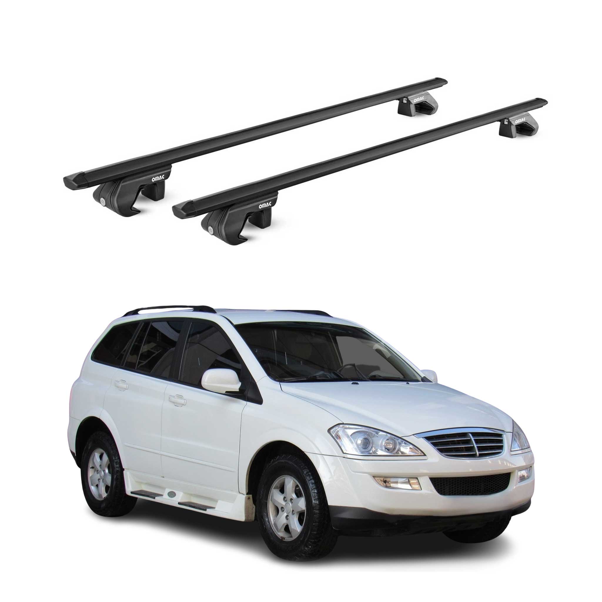 Barres de toit transversales ABE pour Ssangyong Kyron 2005-2011 5 P Alu Noir 2x