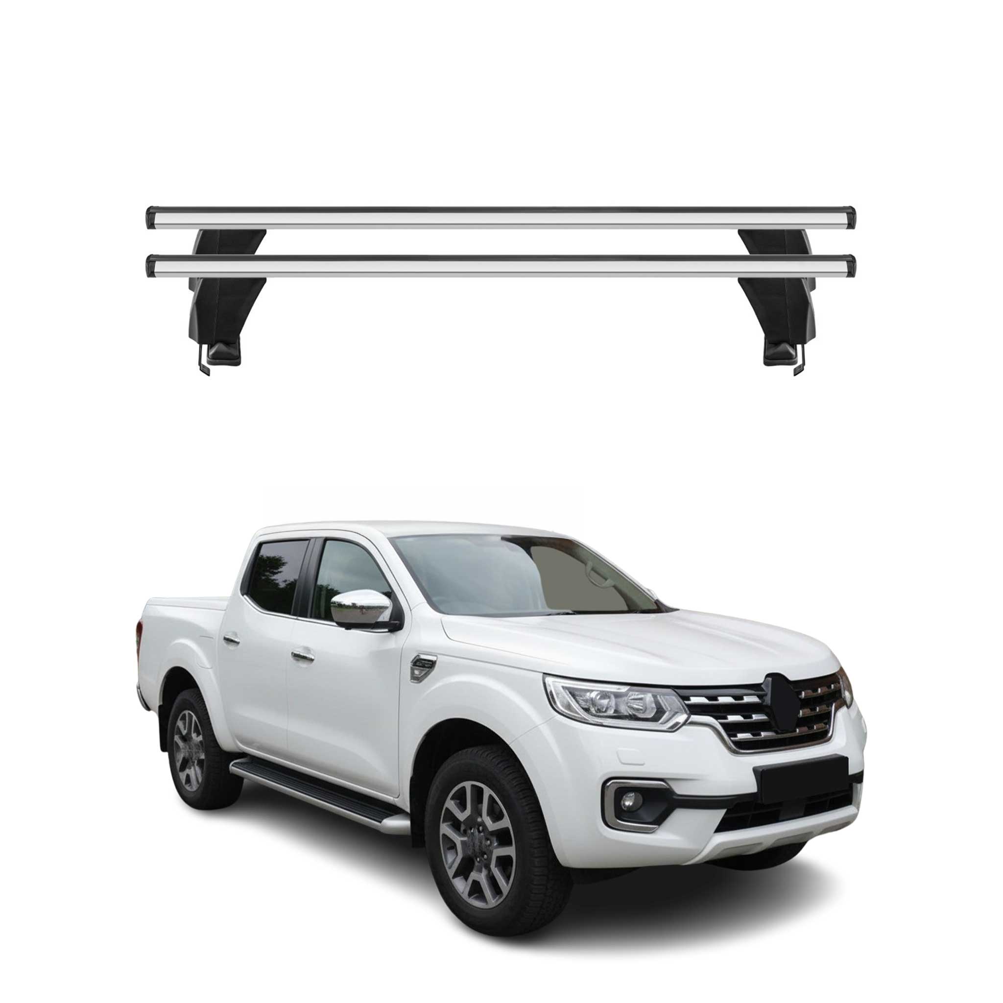 Menabo Barres de toit Transversales pour Renault Alaskan 2016-2025 Alu Gris ABE