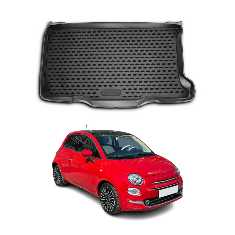 OMAC Tapis de coffre pour Fiat 500 2007-2025 sur mesure en caoutchouc Noir