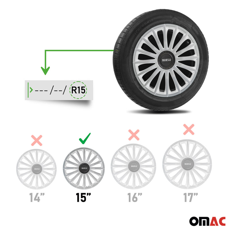 SPARCO Jeu Enjoliveurs de Roues 15 Pouces Argenté en ABS 4 piéces